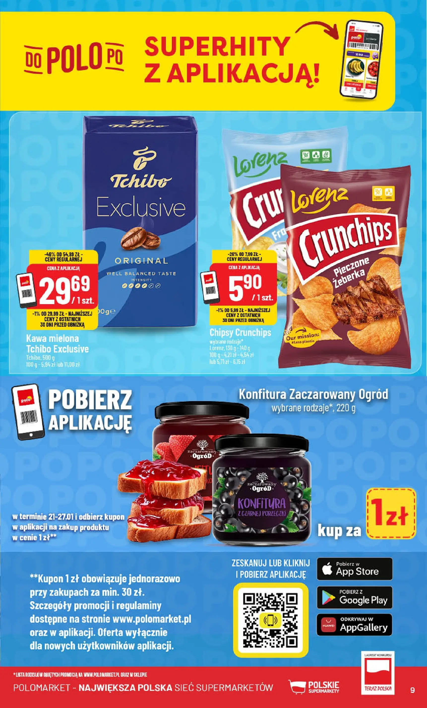 Nowa POLOmarket gazetka od jutra 21.01.2026 (PDF) | Strona: 9 | Produkty: Chipsy, Tchibo exclusive, Tchibo, Kawa