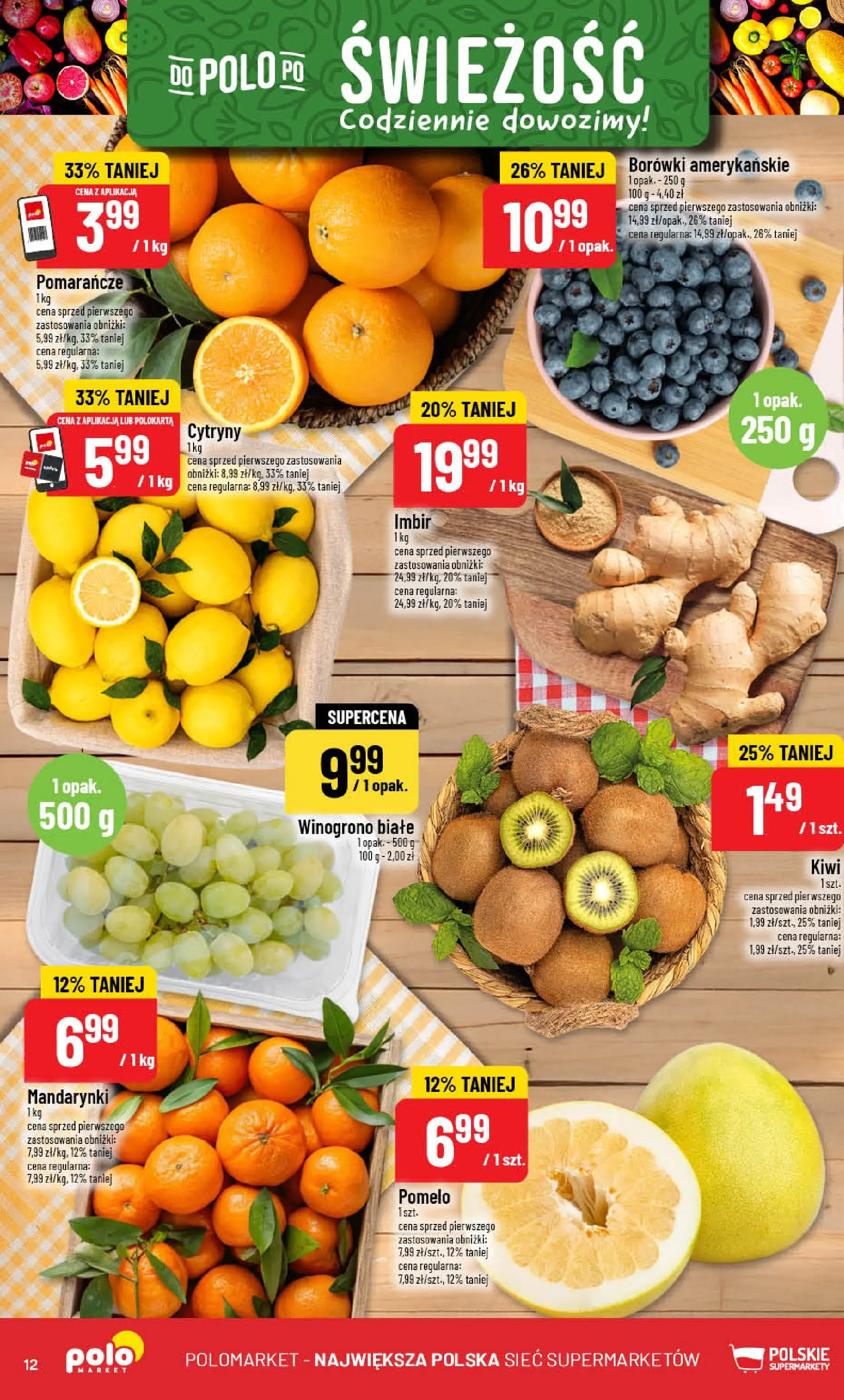 Nowa POLOmarket gazetka od jutra 21.01.2026 (PDF) | Strona: 12 | Produkty: Imbir, Winogrono, Cytryny, Kiwi