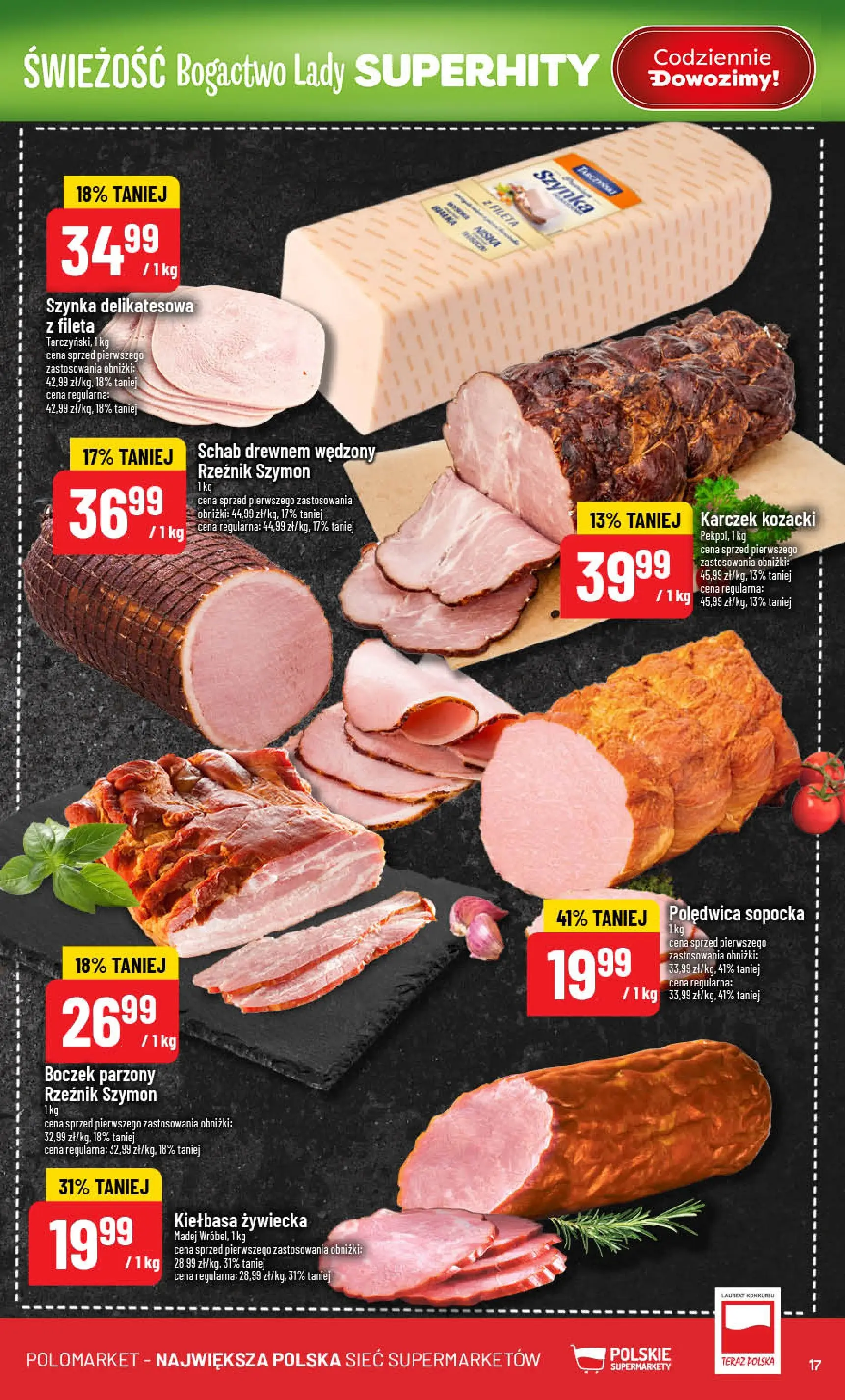 Nowa POLOmarket gazetka od jutra 21.01.2026 (PDF) | Strona: 17 | Produkty: Kiełbasa, Schab, Szynka, Boczek