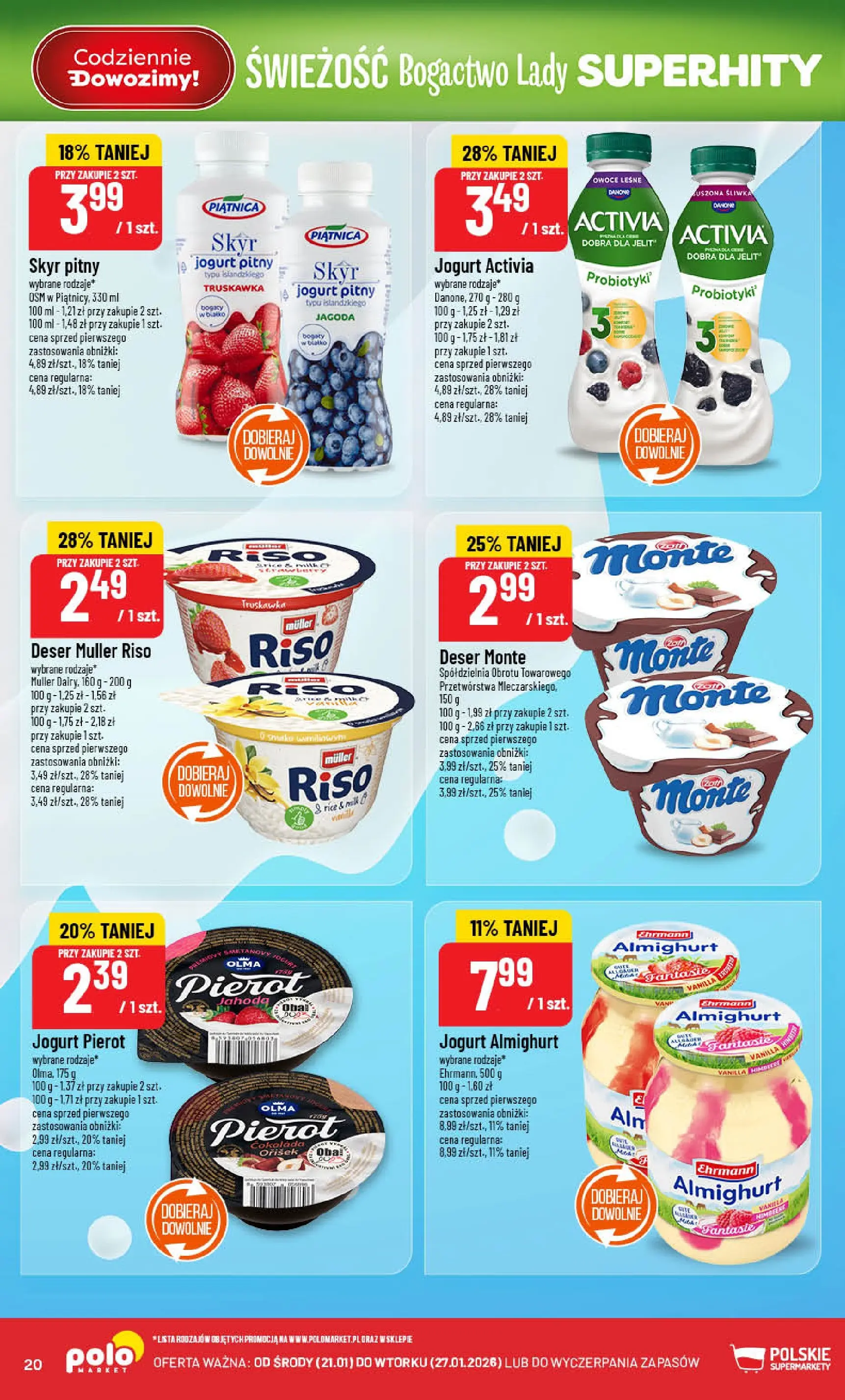Nowa POLOmarket gazetka od jutra 21.01.2026 (PDF) | Strona: 20 | Produkty: Jogurt pitny, Jogurt, Owoce, Skyr