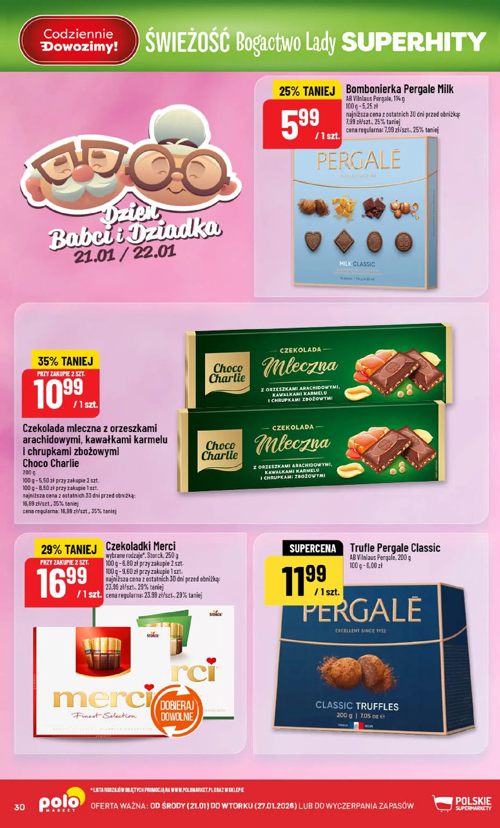 Nowa POLOmarket gazetka od jutra 21.01.2026 (PDF) | Strona: 30 | Produkty: Czekoladki, Bombonierka, Merci, Czekolada