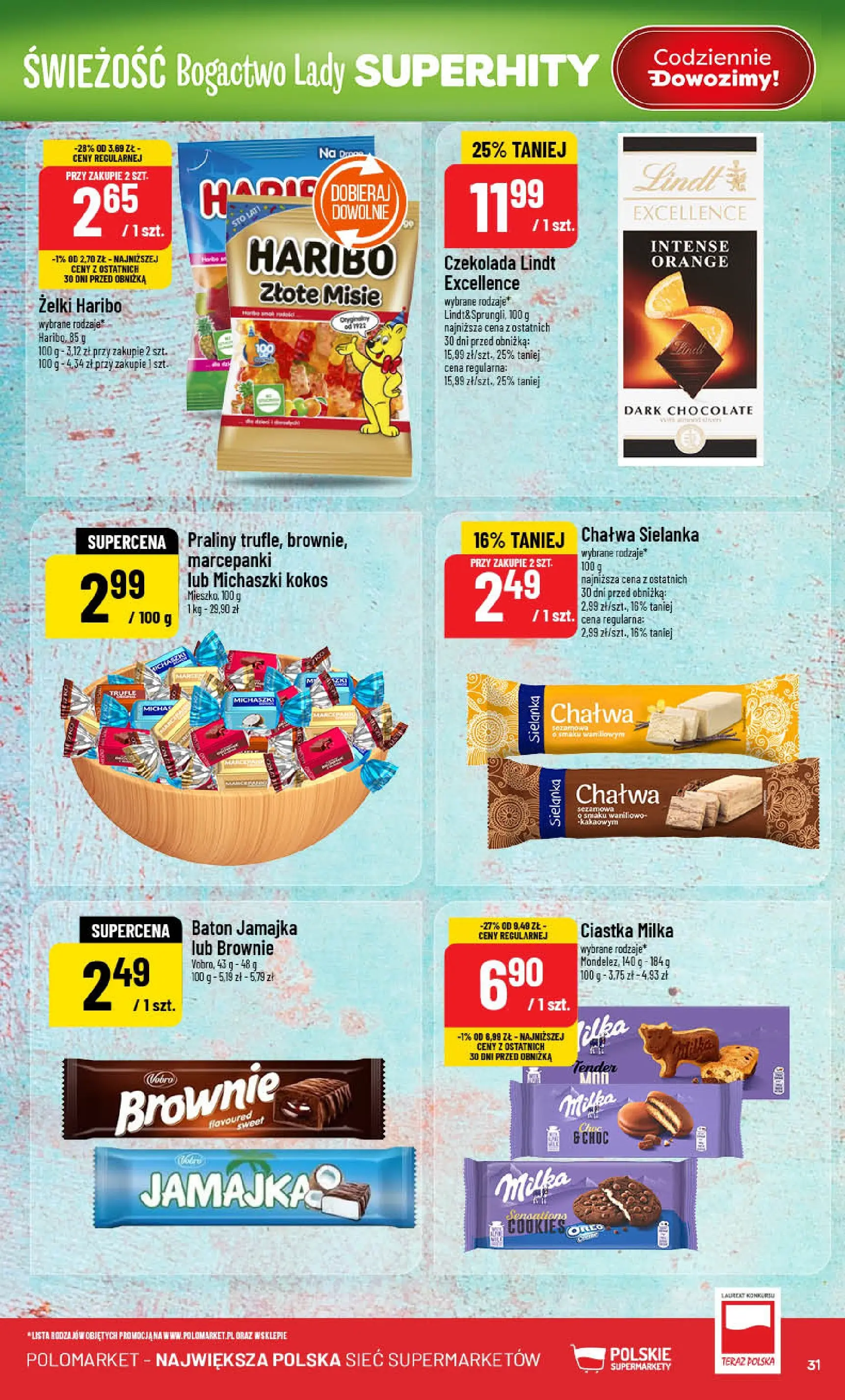 Nowa POLOmarket gazetka od jutra 21.01.2026 (PDF) | Strona: 31 | Produkty: Czekolada lindt, Praliny, Baton, Ciastka