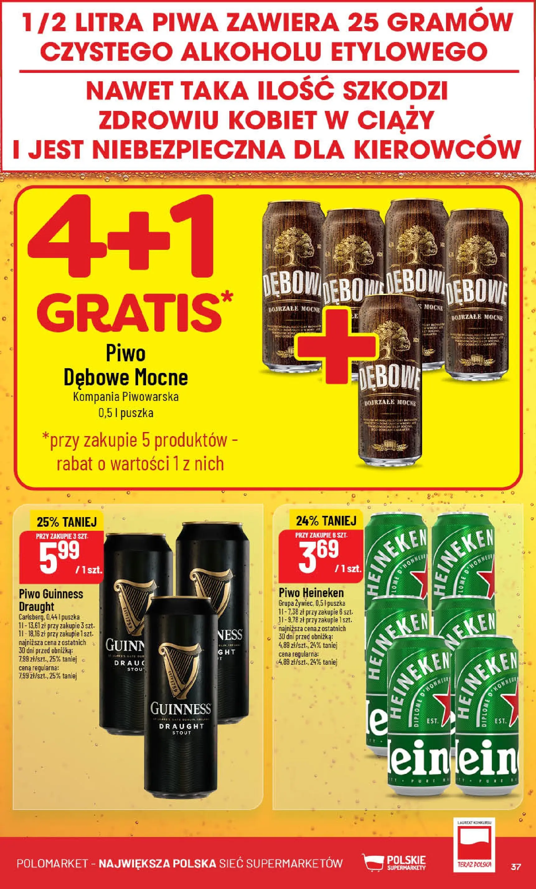 Nowa POLOmarket gazetka od jutra 21.01.2026 (PDF) | Strona: 37 | Produkty: Piwo Guinness, Guinness, Piwo, Heineken