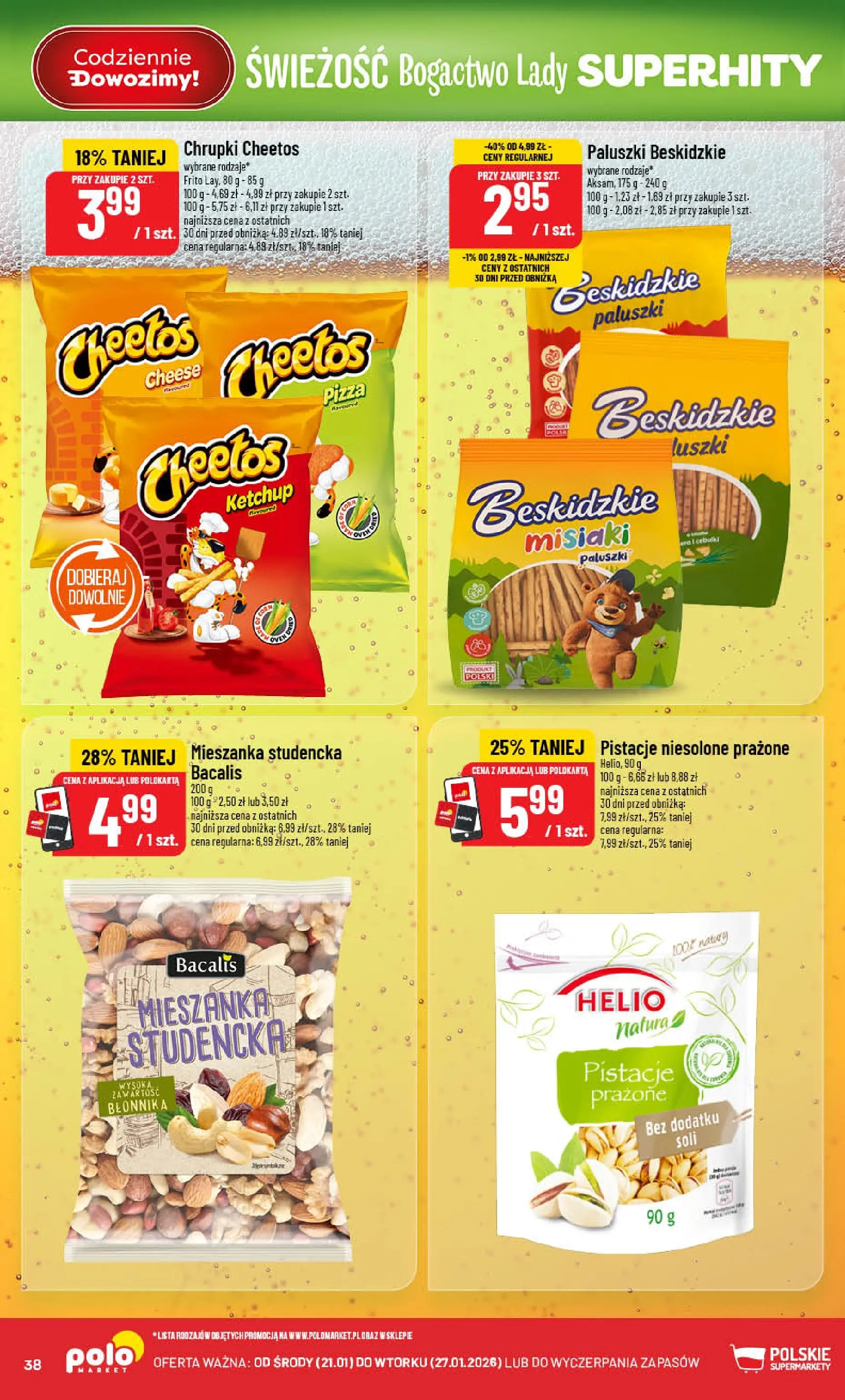 Nowa POLOmarket gazetka od jutra 21.01.2026 (PDF) | Strona: 38 | Produkty: Ketchup, Chrupki, Paluszki, Pizza