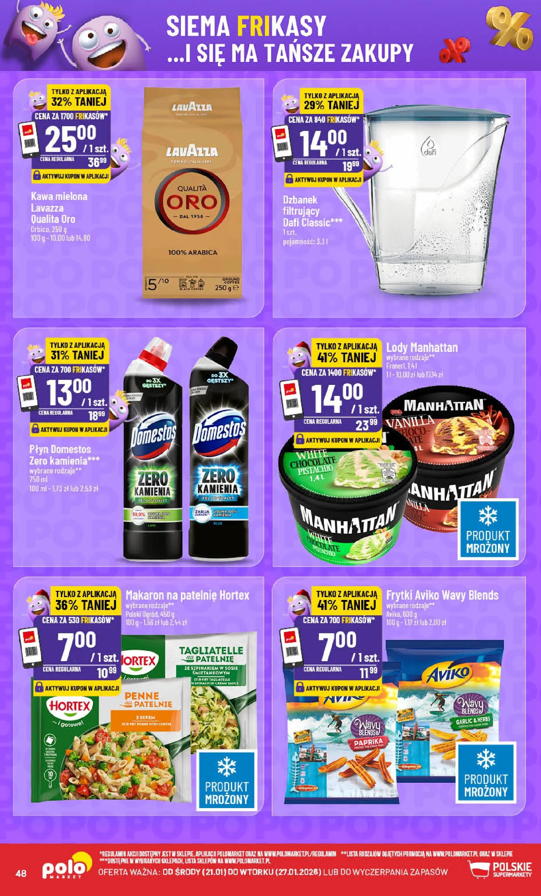 Nowa POLOmarket gazetka od jutra 21.01.2026 (PDF) | Strona: 48 | Produkty: Dzbanek, Penne, Lody manhattan, Makaron