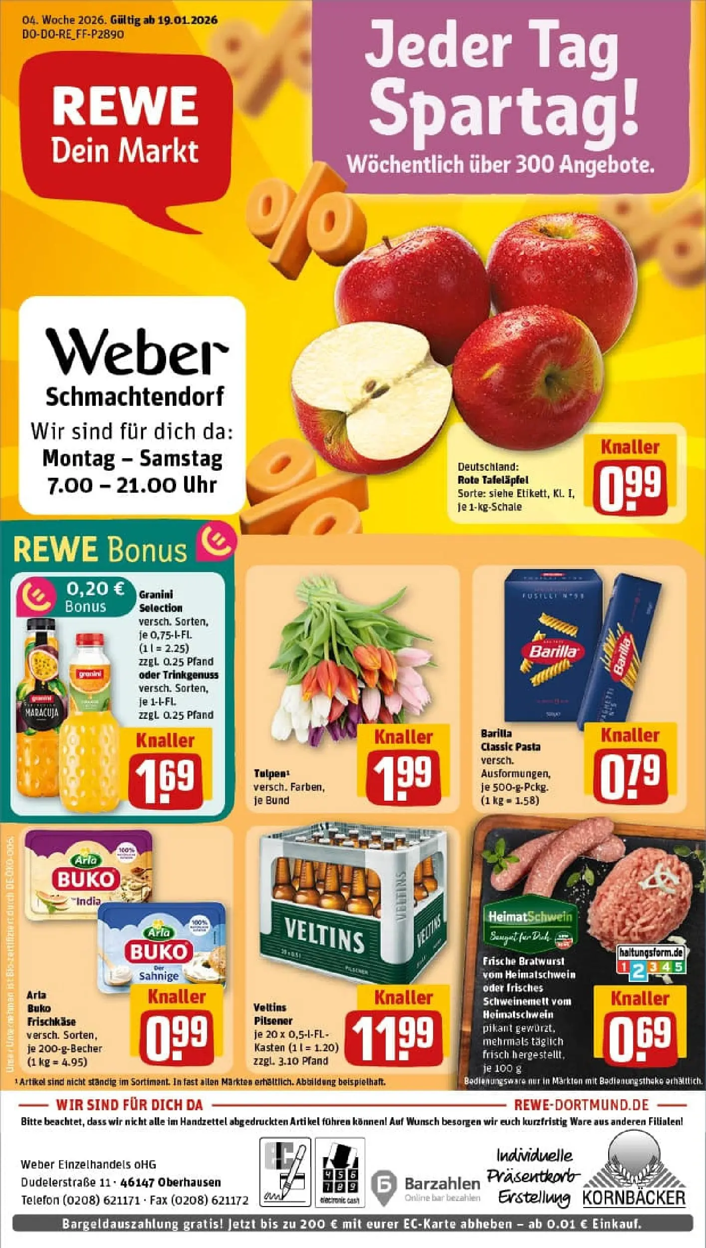 REWE Prospekt ab 18.01.2026 zum Blättern » Angebote | Seite: 1 | Produkte: Bratwurst, Pasta, Telefon, Veltins