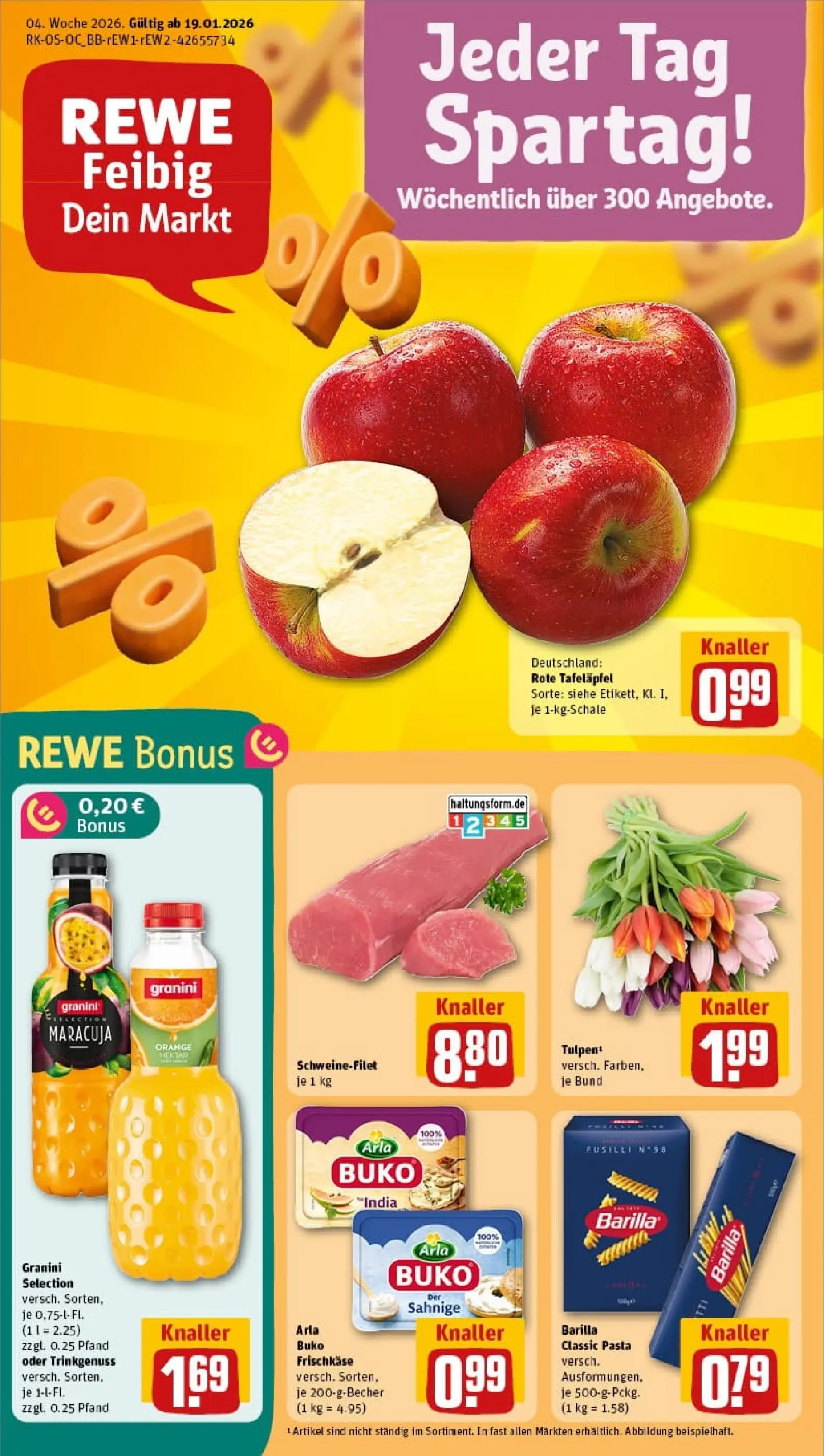 REWE Prospekt ab 18.01.2026 zum Blättern » Angebote | Seite: 1 | Produkte: Schweinefilet, Arla buko, Granini, Pasta