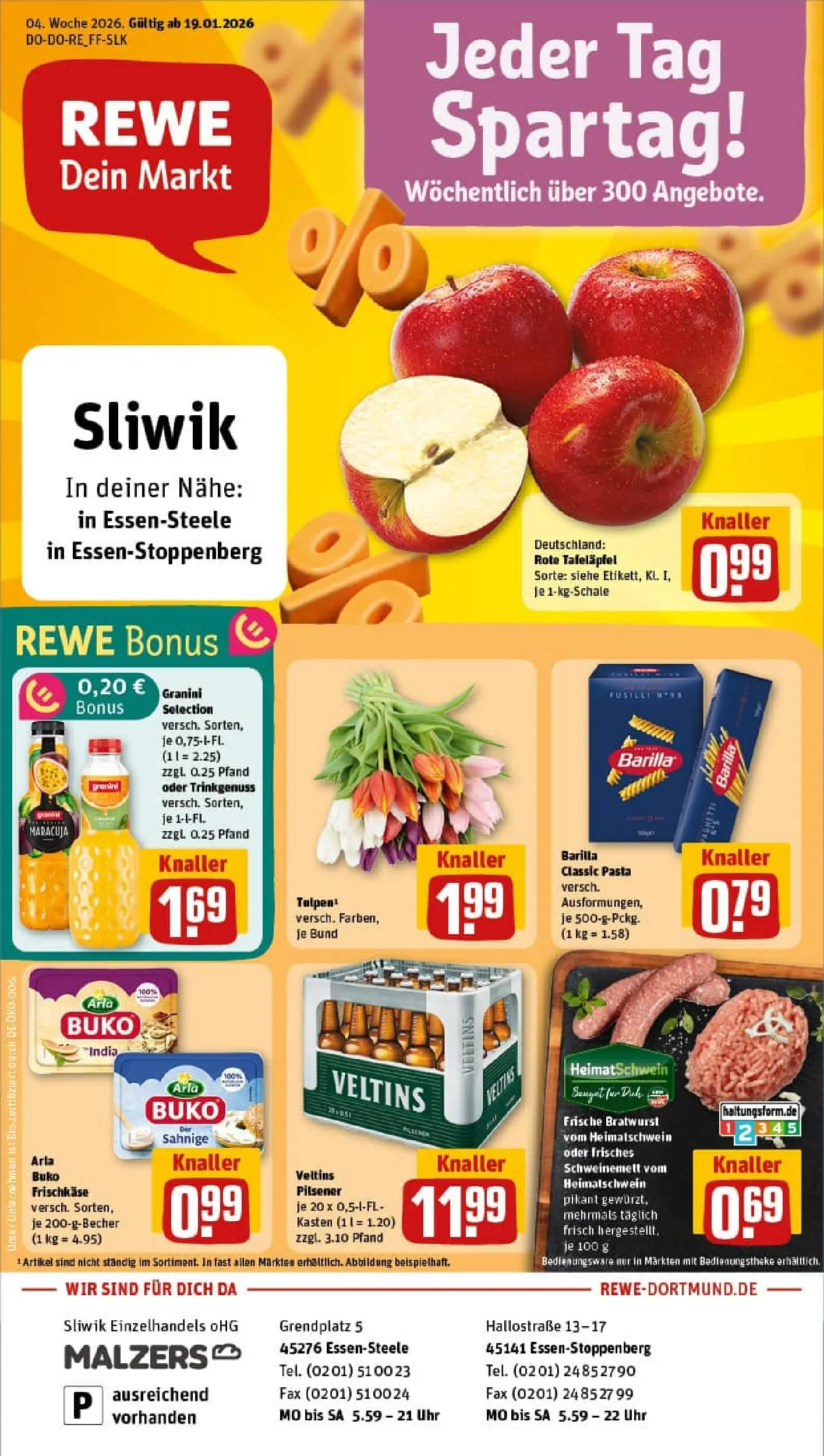 REWE Prospekt ab 19.01.2026 zum Blättern » Angebote | Seite: 1 | Produkte: Arla buko, Pasta, Uhr, Veltins