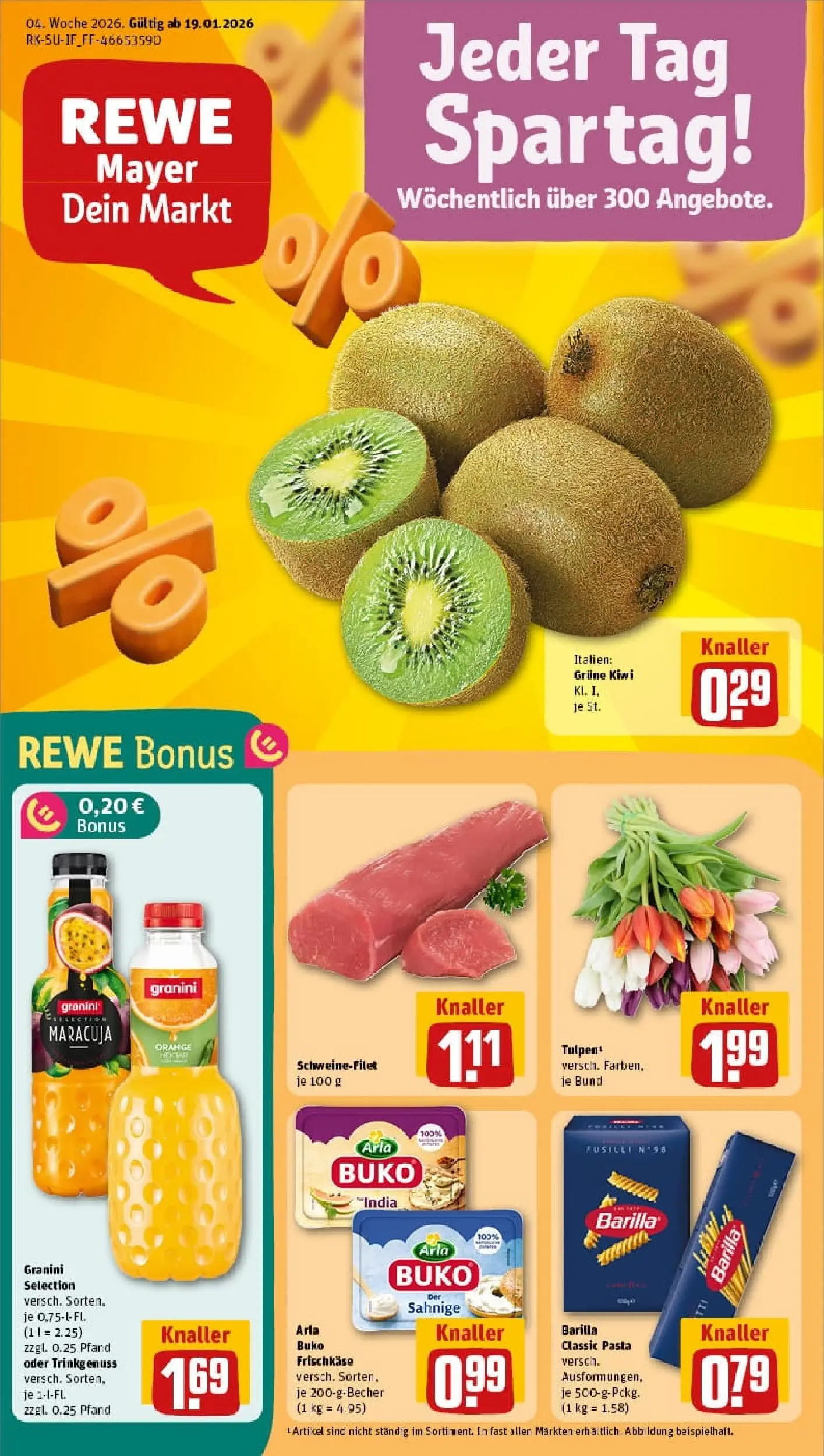REWE Prospekt ab 18.01.2026 zum Blättern » Angebote | Seite: 1 | Produkte: Barilla, Arla buko, Pasta, Frischkase
