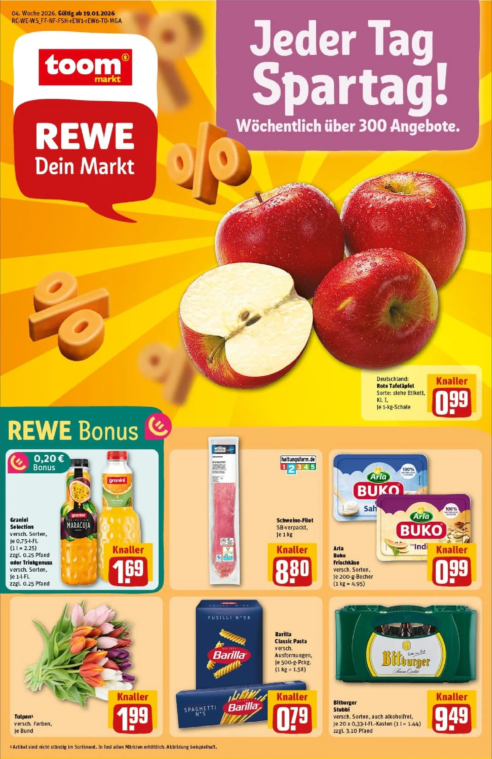 REWE Prospekt ab 18.01.2026 zum Blättern » Angebote | Seite: 1 | Produkte: Barilla, Schweinefilet, Pasta, Frischkase