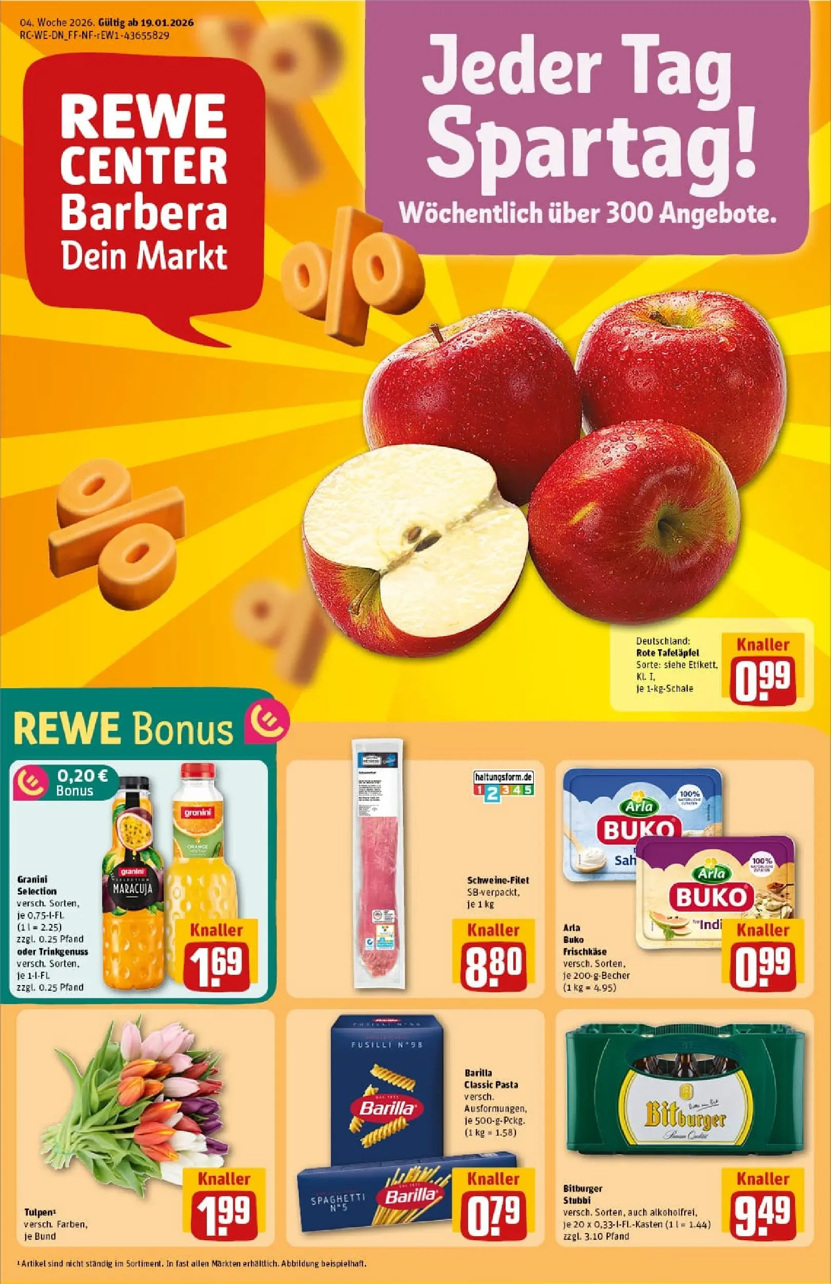 REWE Prospekt ab 18.01.2026 zum Blättern » Angebote | Seite: 1 | Produkte: Bitburger, Schweinefilet, Arla buko, Frischkase