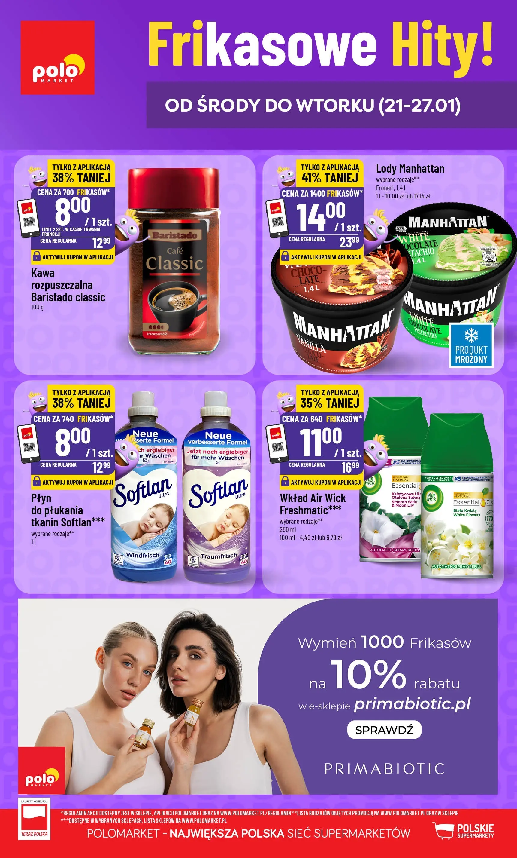 Nowa POLOmarket gazetka od jutra 21.01.2026 (PDF) | Strona: 1 | Produkty: Lody manhattan, Kawa, Kwiaty, Lody