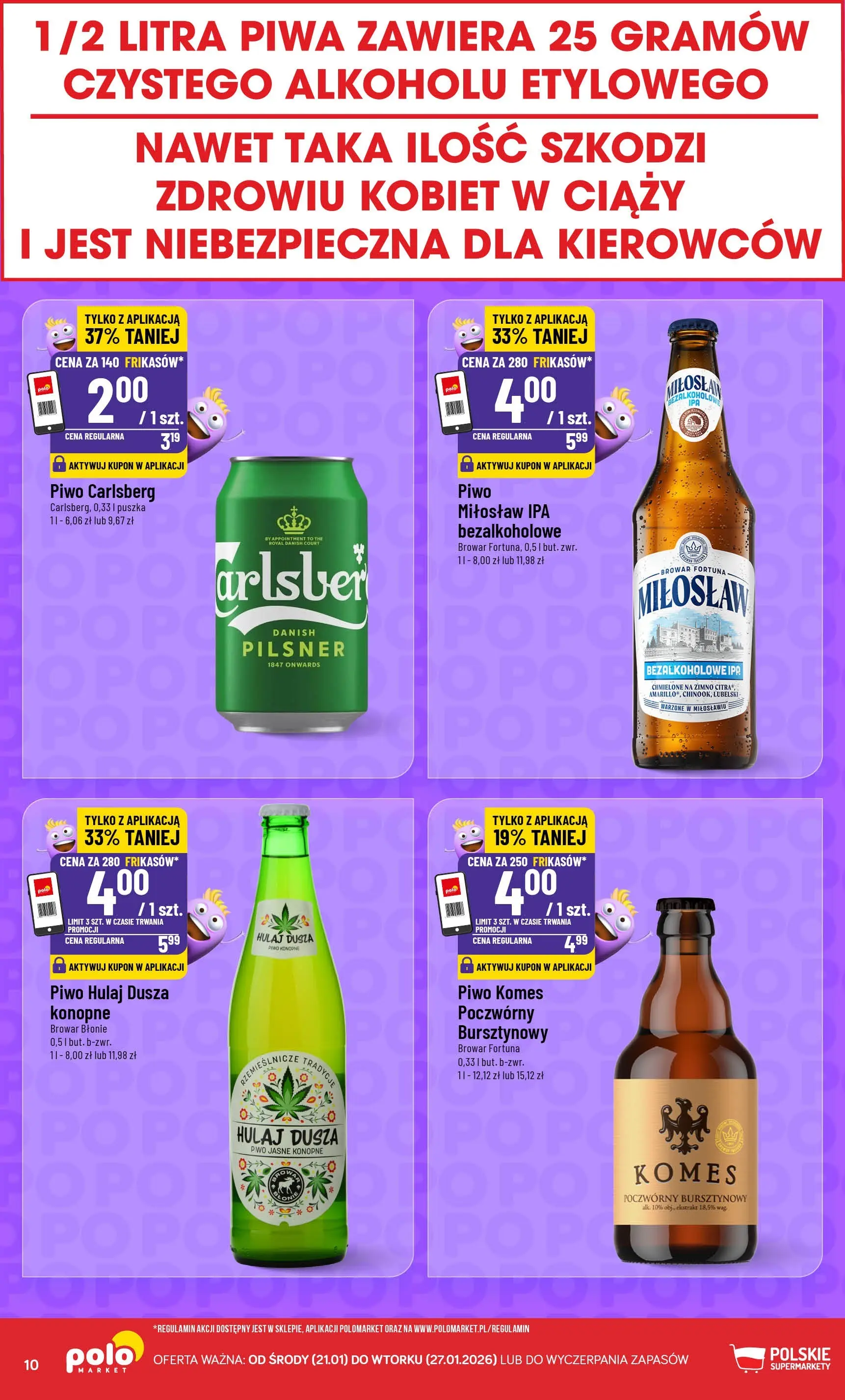 Nowa POLOmarket gazetka od jutra 21.01.2026 (PDF) | Strona: 10 | Produkty: Piwo konopne, Piwo Carlsberg, Piwo