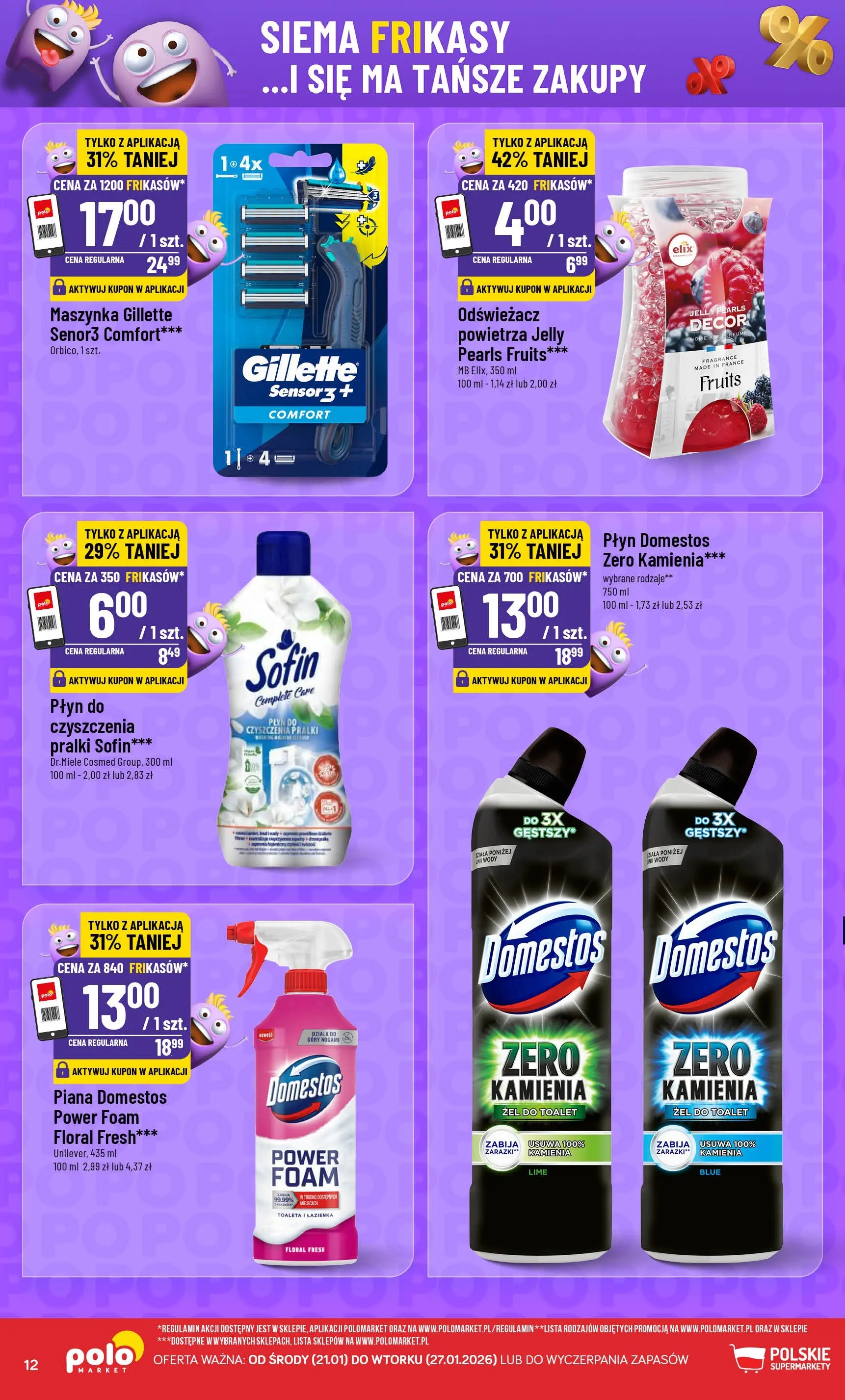 Nowa POLOmarket gazetka od jutra 21.01.2026 (PDF) | Strona: 12 | Produkty: Odświeżacz, Gillette, Toaleta, Domestos