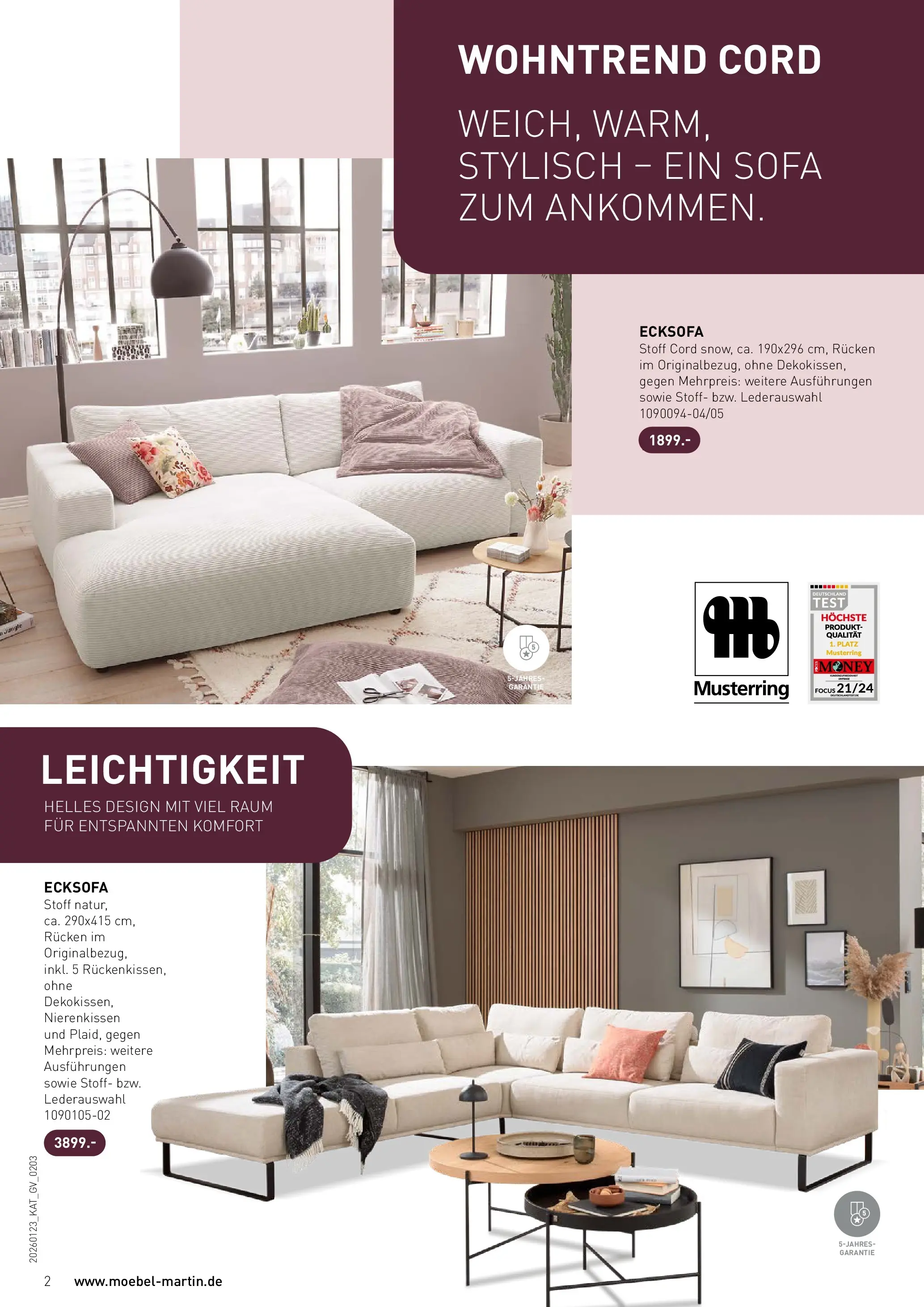 Möbel Martin - Möbel Martin: Wochenangebote (ab 22.01.2026) zum Blättern | Seite: 2 | Produkte: Ecksofa, Sofa