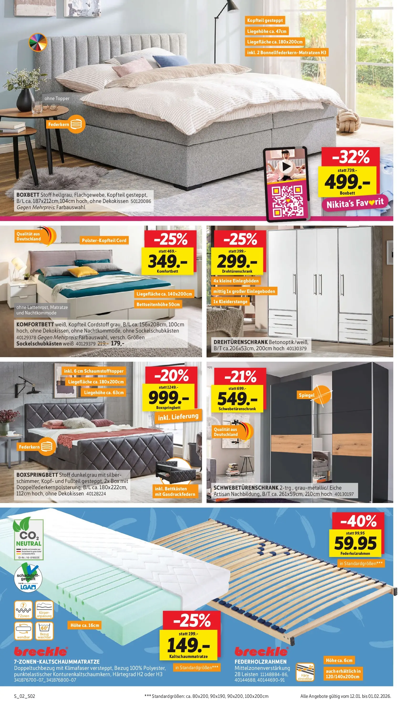 Sconto Prospekt Erfurt	 (ab 12.01.2026) zum Blättern | Seite: 2 | Produkte: Matratze, Schwebetürenschrank, Drehtürenschrank, Boxspringbett