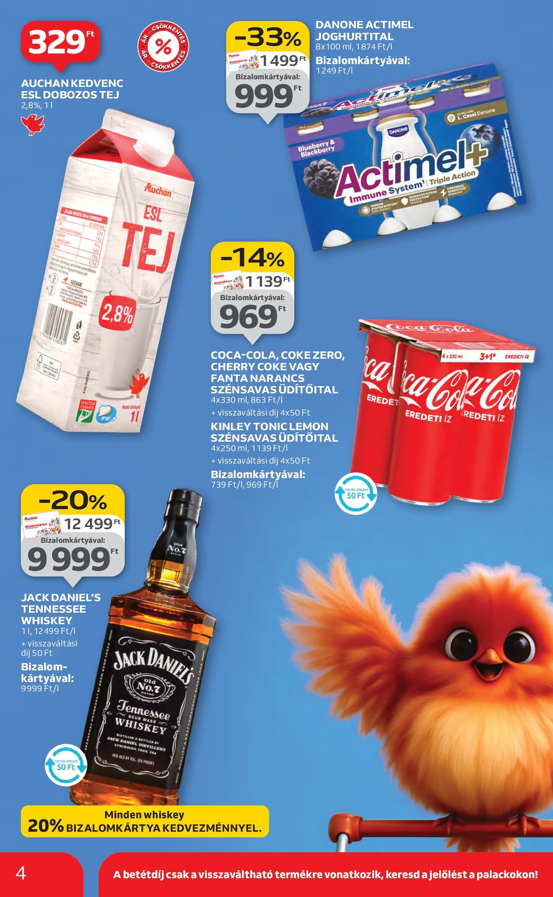 Auchan Akciós újság Miskolc - 2026.01.22. -tól/töl > akció, lapozható szórólap 🛍️ | Oldal: 4 | Termékek: Whiskey, Actimel, Cola, Tej