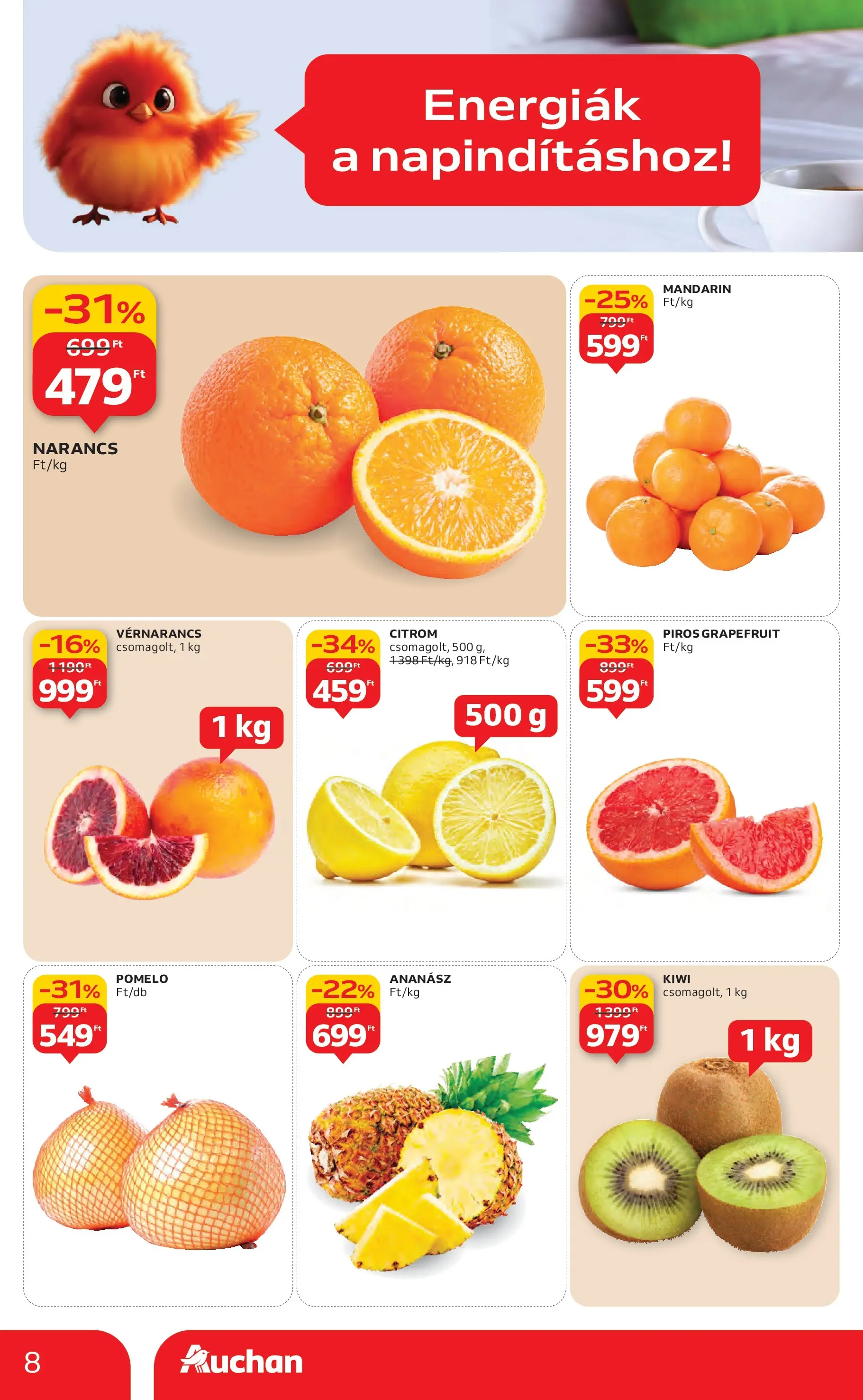 Auchan Akciós újság Miskolc - 2026.01.22. -tól/töl > akció, lapozható szórólap 🛍️ | Oldal: 8 | Termékek: Pomelo, Narancs, Ananász, Citrom