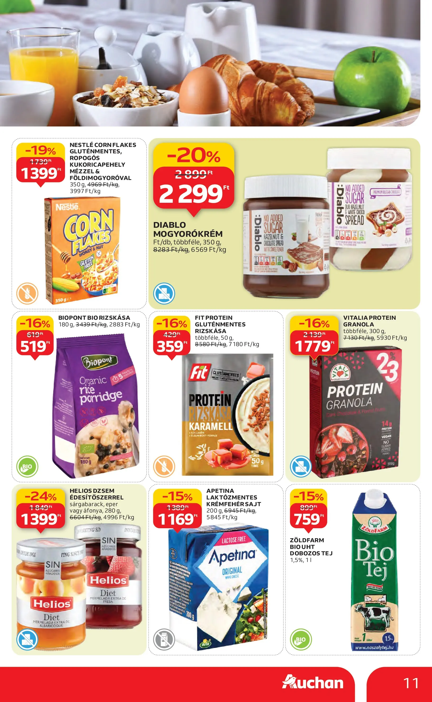 Auchan Akciós újság Miskolc - 2026.01.22. -tól/töl > akció, lapozható szórólap 🛍️ | Oldal: 11 | Termékek: Kollagén, Tej, Kukoricapehely, Vegán