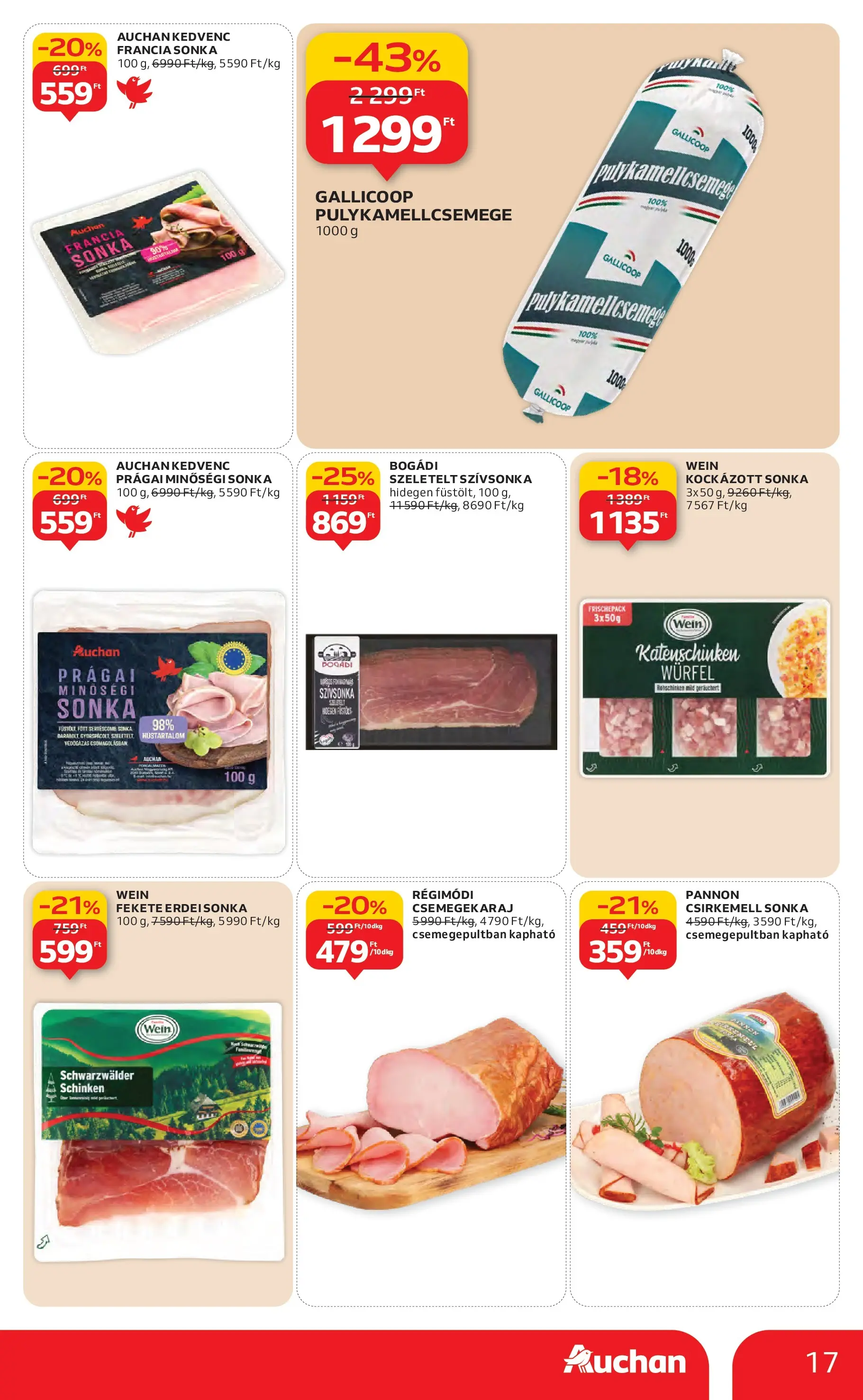 Auchan Akciós újság Miskolc - 2026.01.22. -tól/töl > akció, lapozható szórólap 🛍️ | Oldal: 17 | Termékek: Sonka, Csirkemell sonka, Szívsonka, Csirkemell