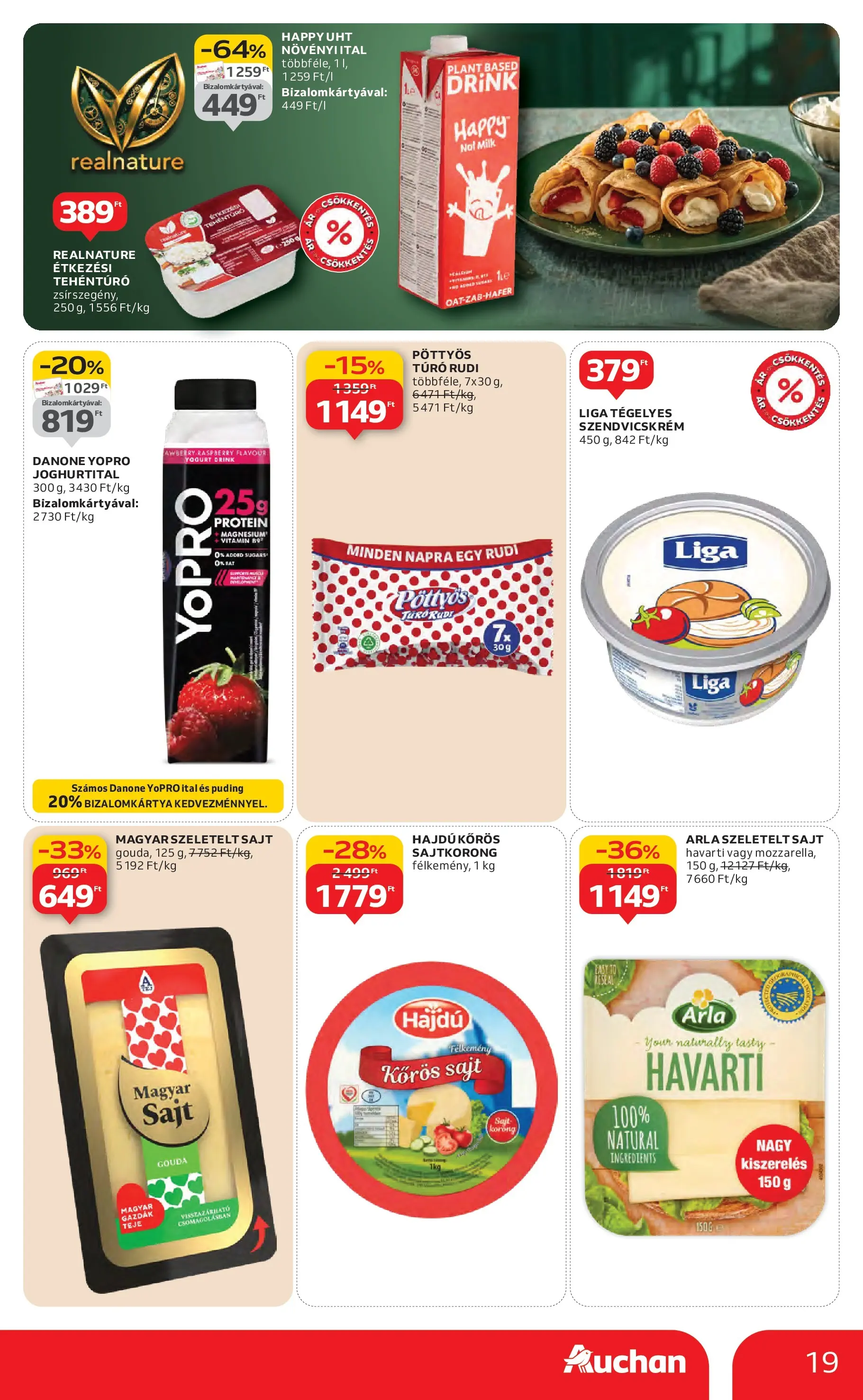Auchan Akciós újság Miskolc - 2026.01.22. -tól/töl > akció, lapozható szórólap 🛍️ | Oldal: 19 | Termékek: Puding, Gouda, Protein, Szeletelt sajt
