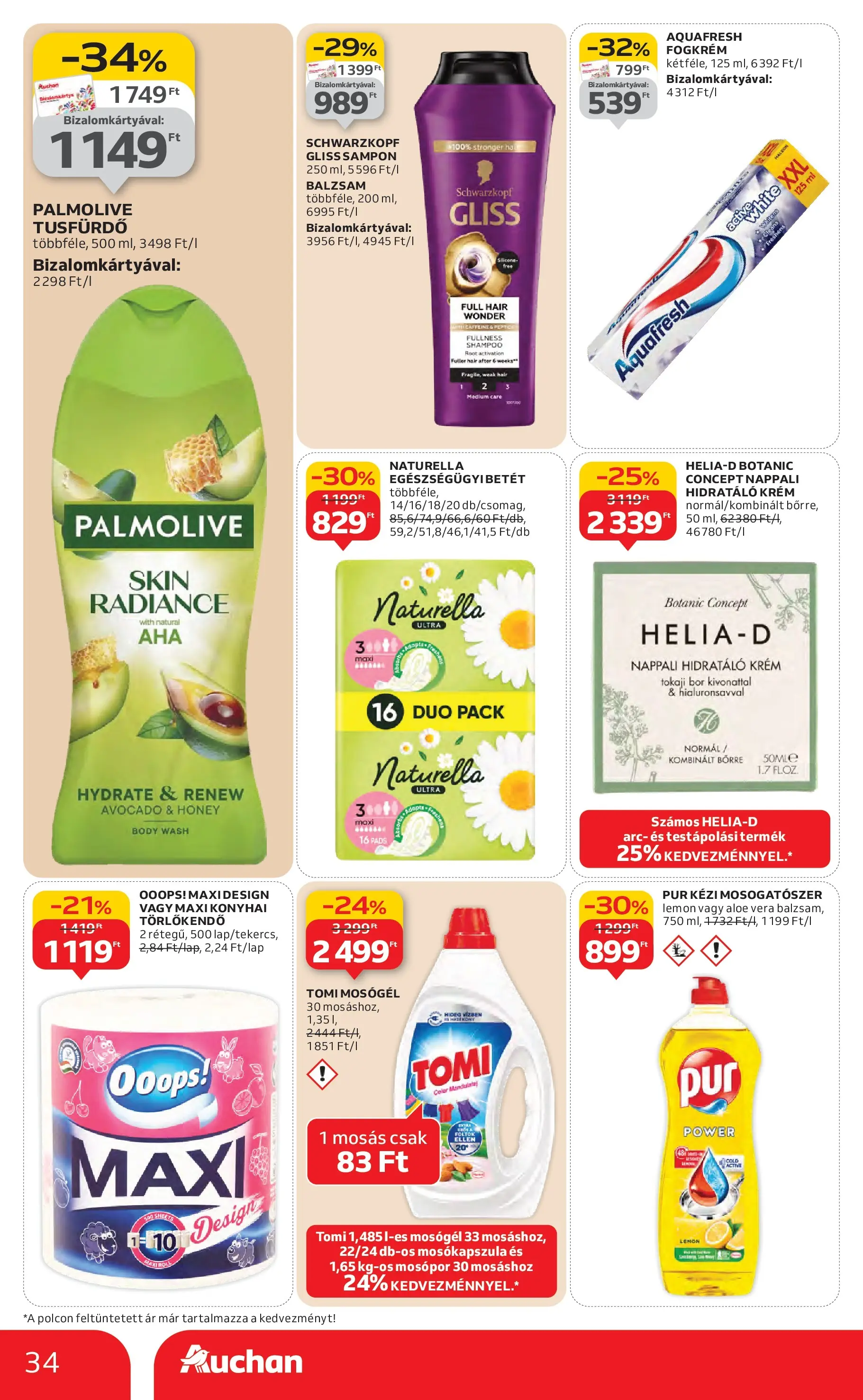 Auchan Akciós újság Miskolc - 2026.01.22. -tól/töl > akció, lapozható szórólap 🛍️ | Oldal: 34 | Termékek: Body, Aloe vera, Tusfürdő, Fogkrém
