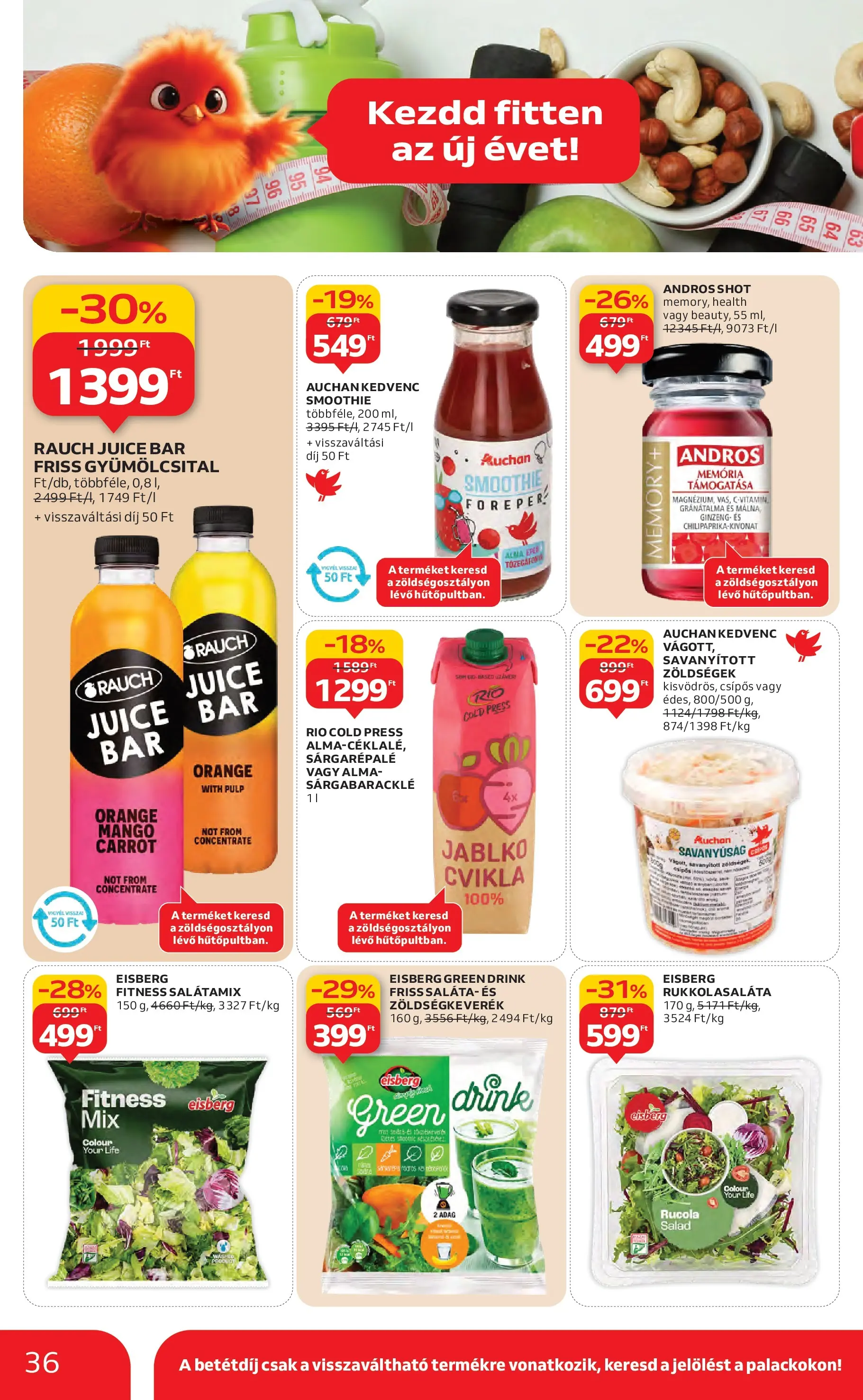Auchan Akciós újság Miskolc - 2026.01.22. -tól/töl > akció, lapozható szórólap 🛍️ | Oldal: 36 | Termékek: Málna, Gyümölcsital, Saláta, Mangó