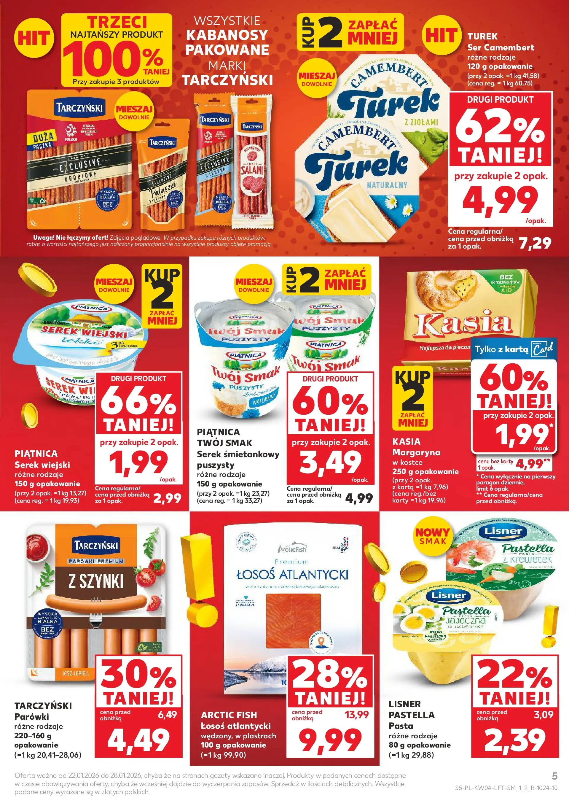 Kaufland gazetka od 22.01.2026 - od jutra PDF | Strona: 5 | Produkty: Serek, Ser camembert, Serek wiejski, Margaryna