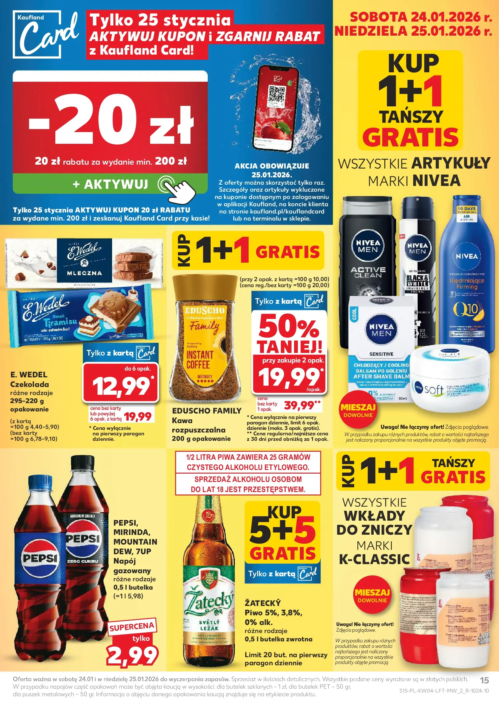 Kaufland gazetka od 22.01.2026 - od jutra PDF | Strona: 15 | Produkty: Pepsi, Czekolada, Piwo, Balsam po goleniu