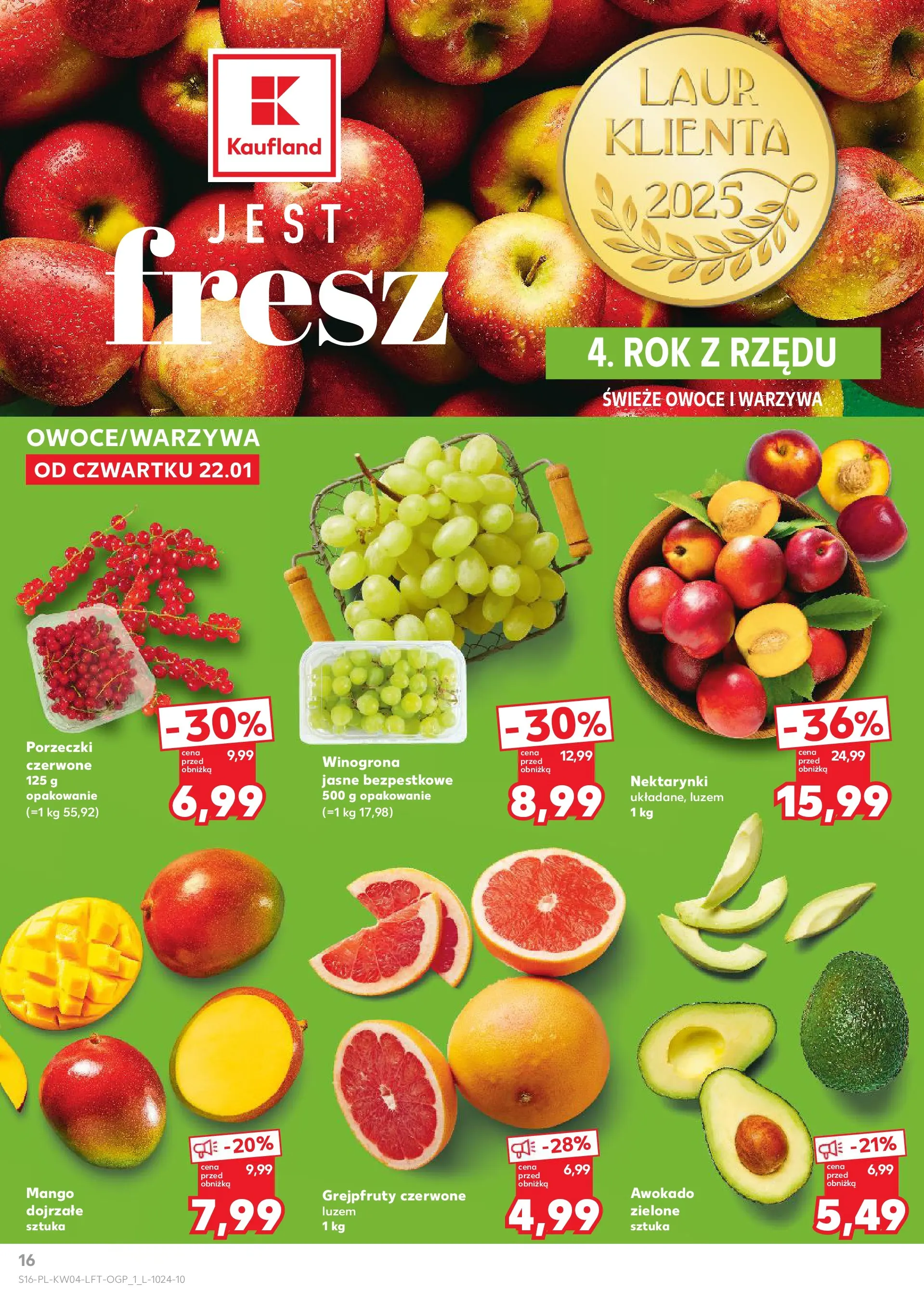 Kaufland gazetka od 22.01.2026 - od jutra PDF | Strona: 16 | Produkty: Mango, Winogrona, Warzywa, Owoce