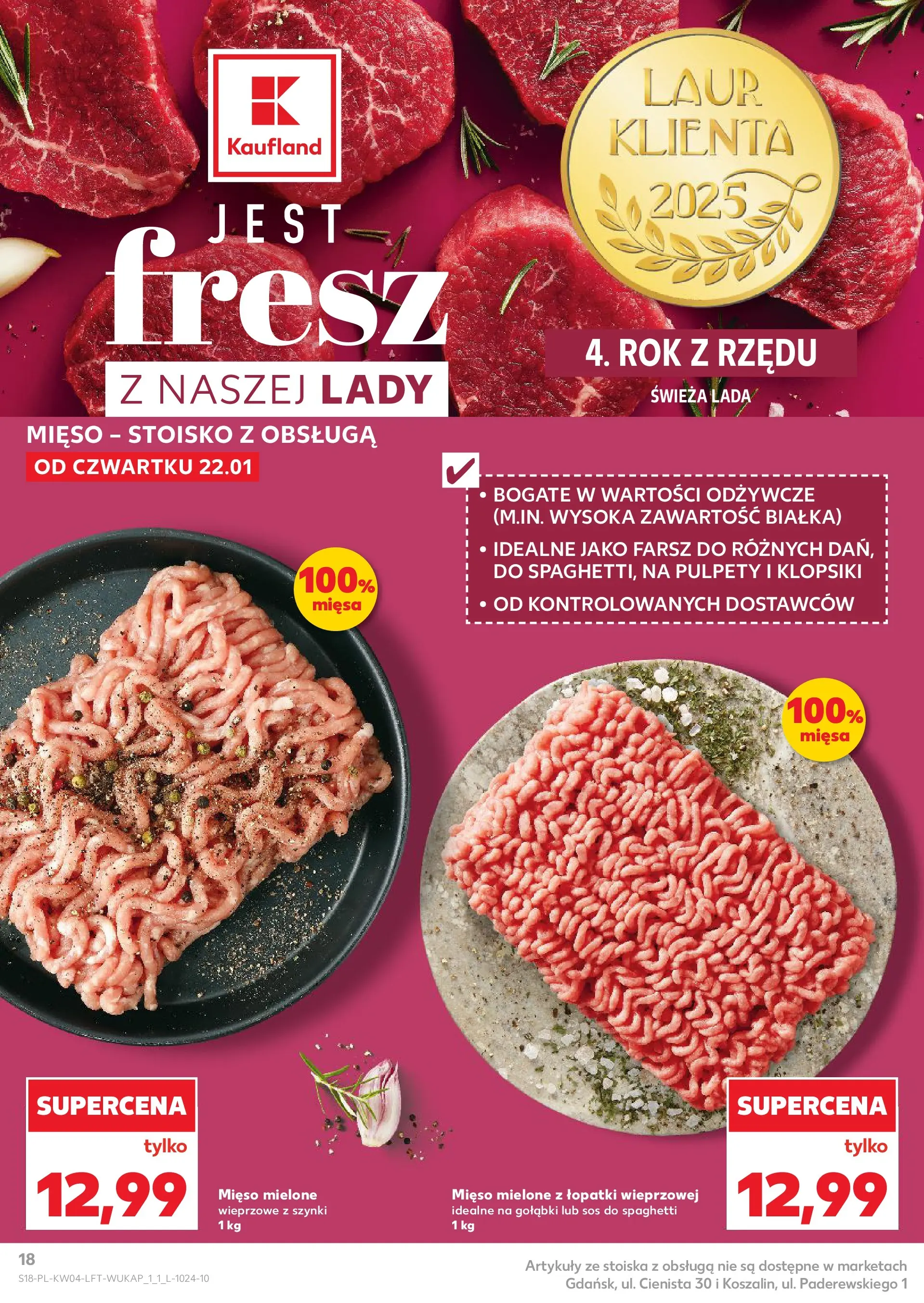 Kaufland gazetka od 22.01.2026 - od jutra PDF | Strona: 18 | Produkty: Mięso, Mięso mielone, Klopsiki, Sos do spaghetti