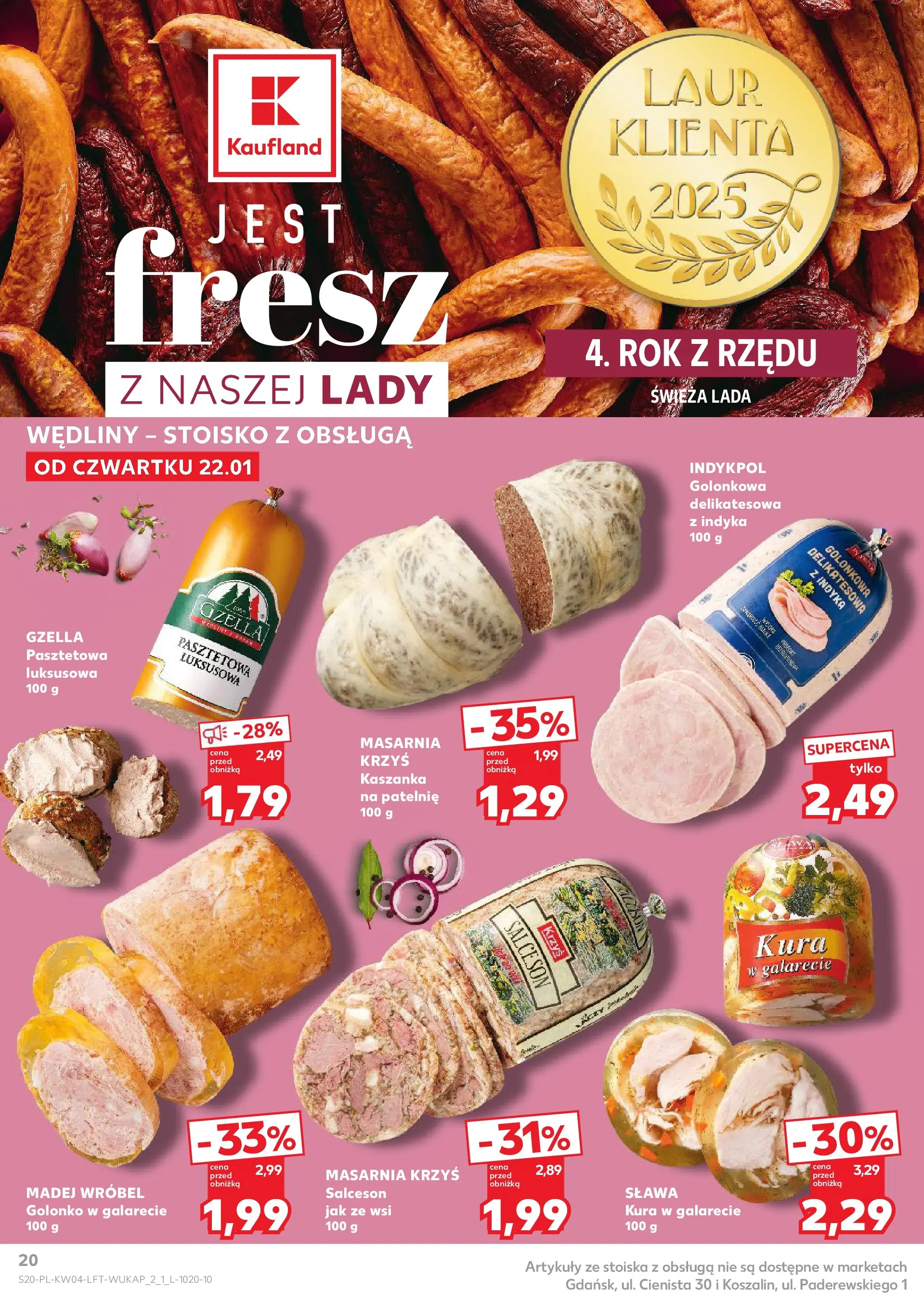 Kaufland gazetka od 22.01.2026 - od jutra PDF | Strona: 20 | Produkty: Kaszanka, Patelnie, Wędliny