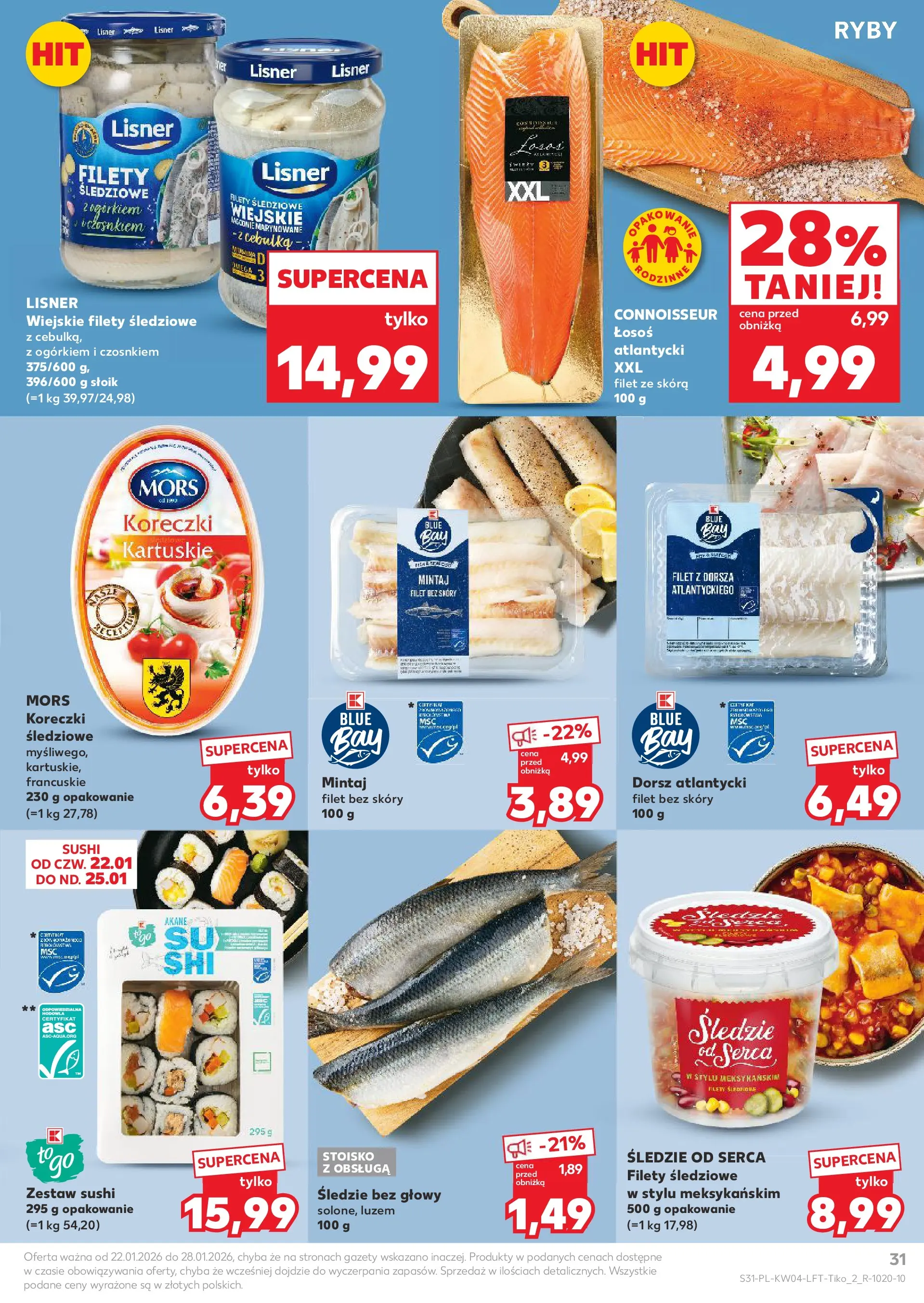Kaufland gazetka od 22.01.2026 - od jutra PDF | Strona: 31 | Produkty: Dorsz atlantycki, Sushi, Ryby, Zestaw sushi