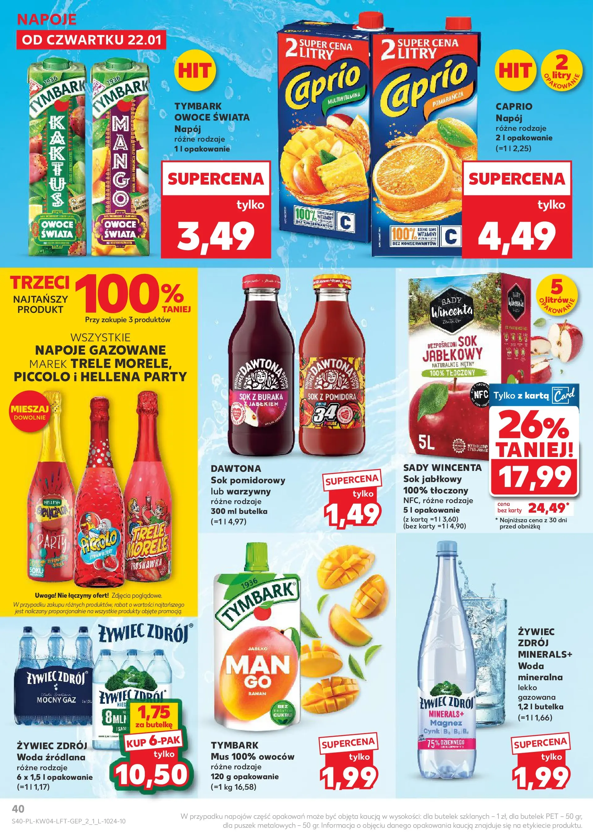 Kaufland gazetka od 22.01.2026 - od jutra PDF | Strona: 40 | Produkty: Sok jabłkowy, Napoje, Woda źródlana, Owoce