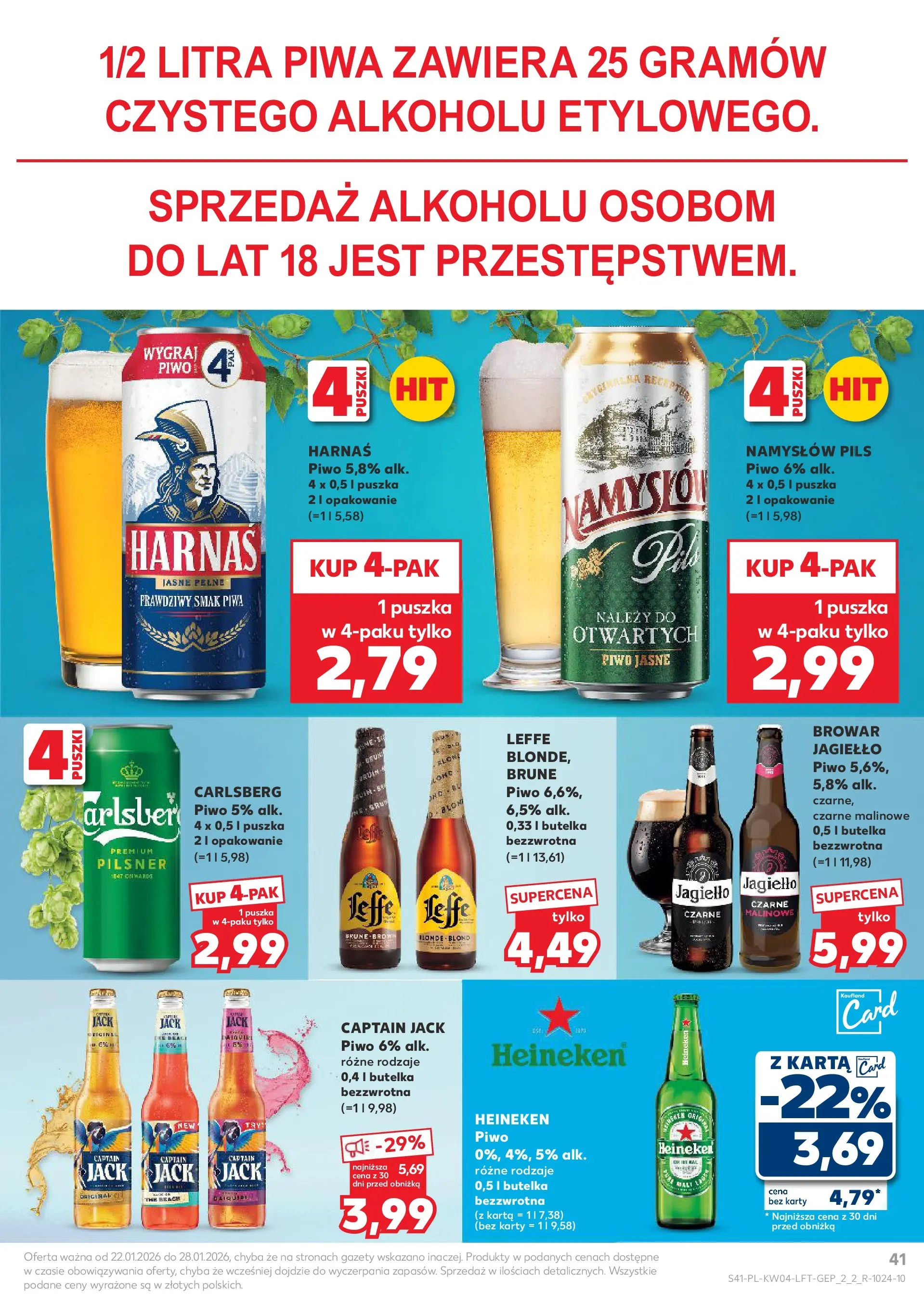 Kaufland gazetka od 22.01.2026 - od jutra PDF | Strona: 41 | Produkty: Karta, Harnaś, Piwo, Heineken
