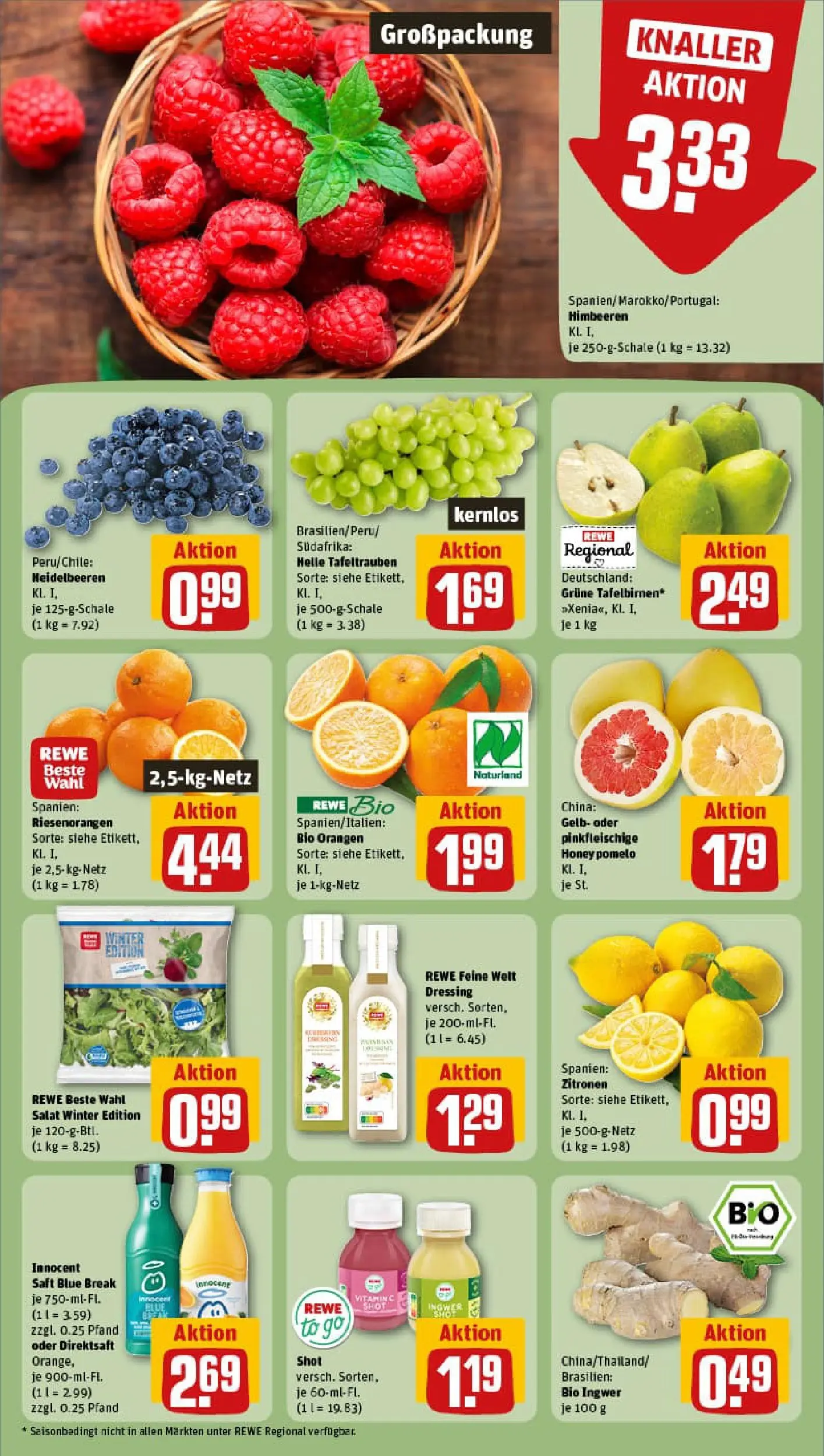 REWE Prospekt ab 26.01.2026 zum Blättern » Angebote | Seite: 6 | Produkte: Dressing, Heidelbeeren, Saft, Salat