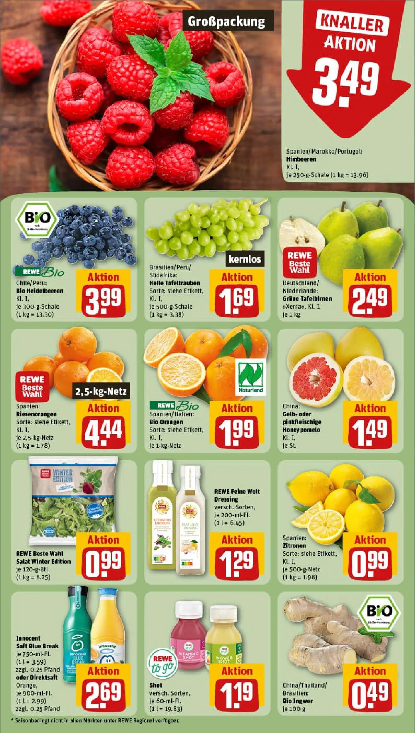 REWE Prospekt ab 26.01.2026 zum Blättern » Angebote | Seite: 6 | Produkte: Dressing, Heidelbeeren, Saft, Zitronen