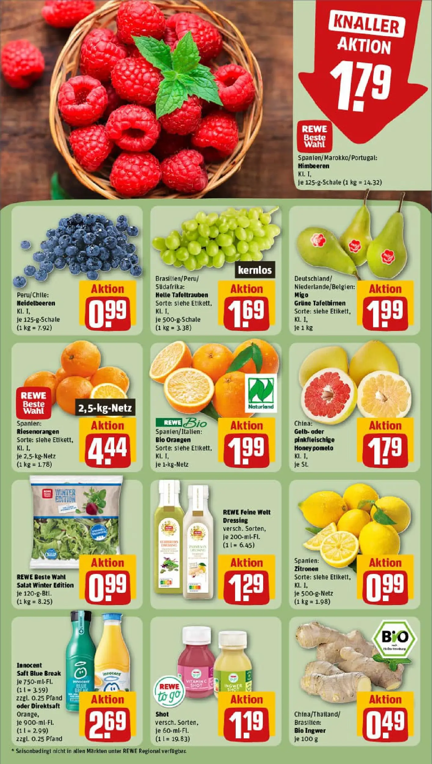 REWE Prospekt ab 26.01.2026 zum Blättern » Angebote | Seite: 6 | Produkte: Dressing, Heidelbeeren, Saft, Salat