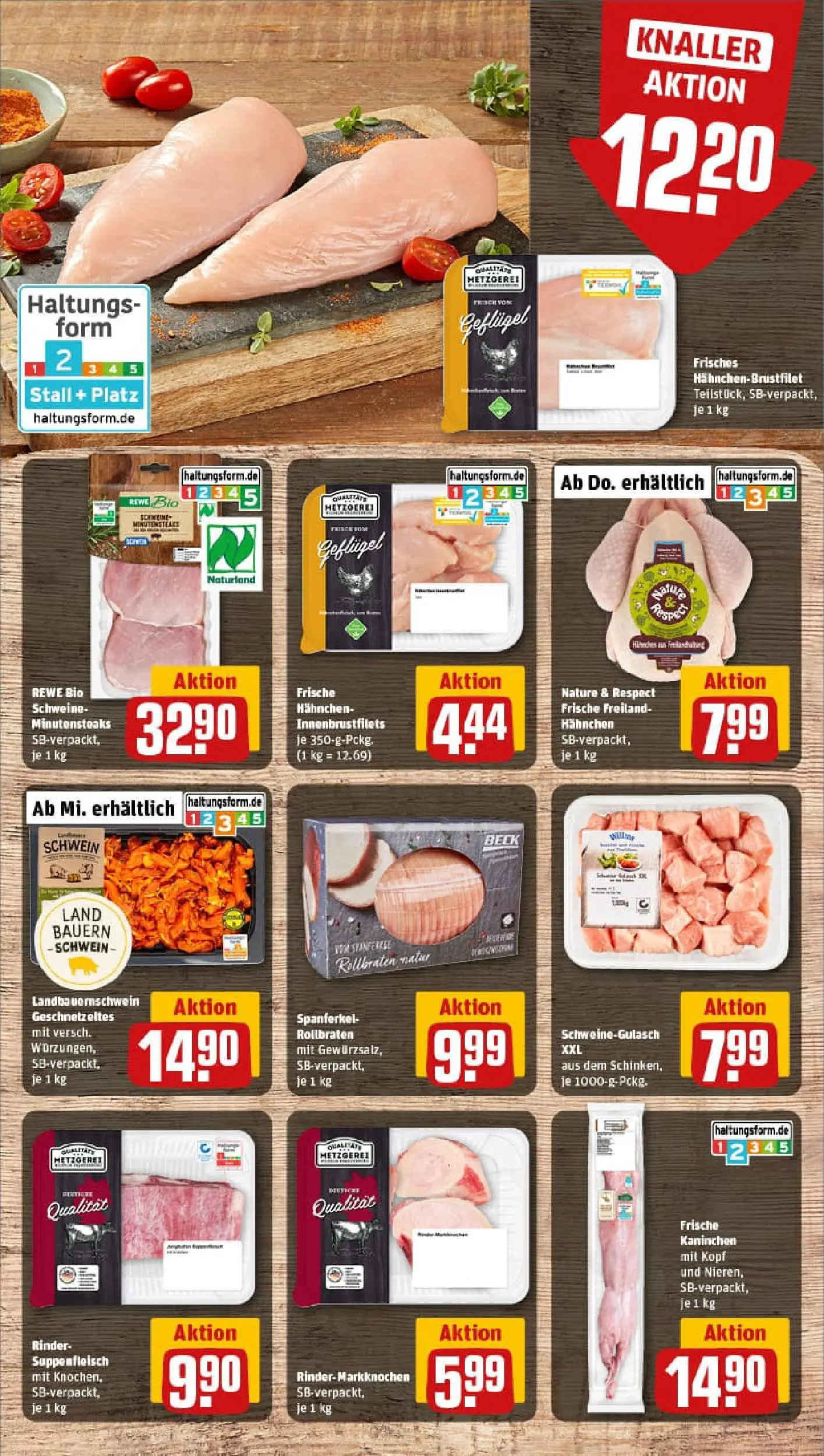 REWE Prospekt ab 26.01.2026 zum Blättern » Angebote | Seite: 8 | Produkte: Schweinegulasch, Hahnchen, Suppenfleisch, Steak