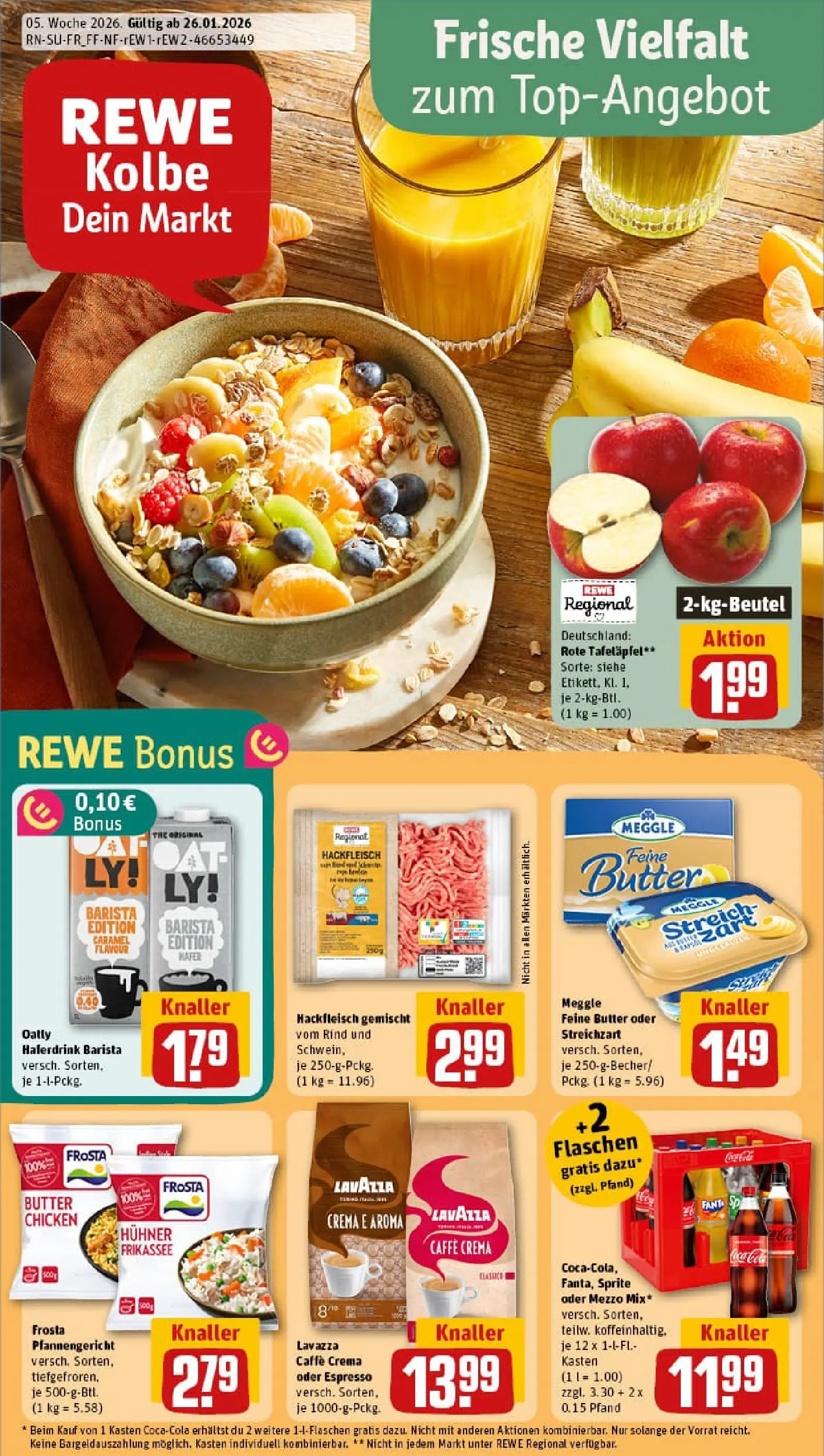 REWE Prospekt ab 26.01.2026 zum Blättern » Angebote | Seite: 1 | Produkte: Sprite, Butter, Haferdrink, Oder mezzo mix