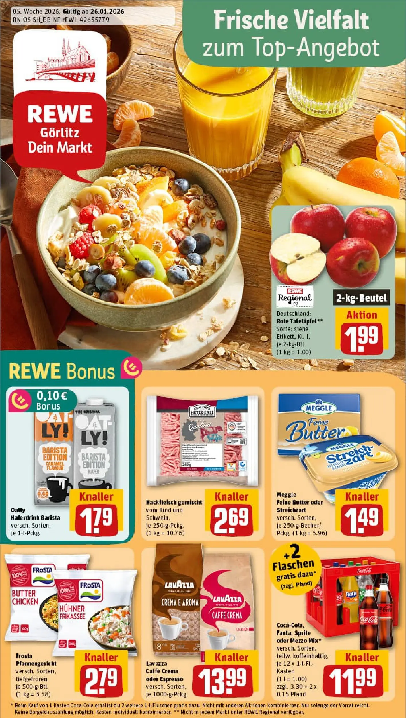 REWE Prospekt ab 26.01.2026 zum Blättern » Angebote | Seite: 1 | Produkte: Fanta, Sprite, Butter, Frosta
