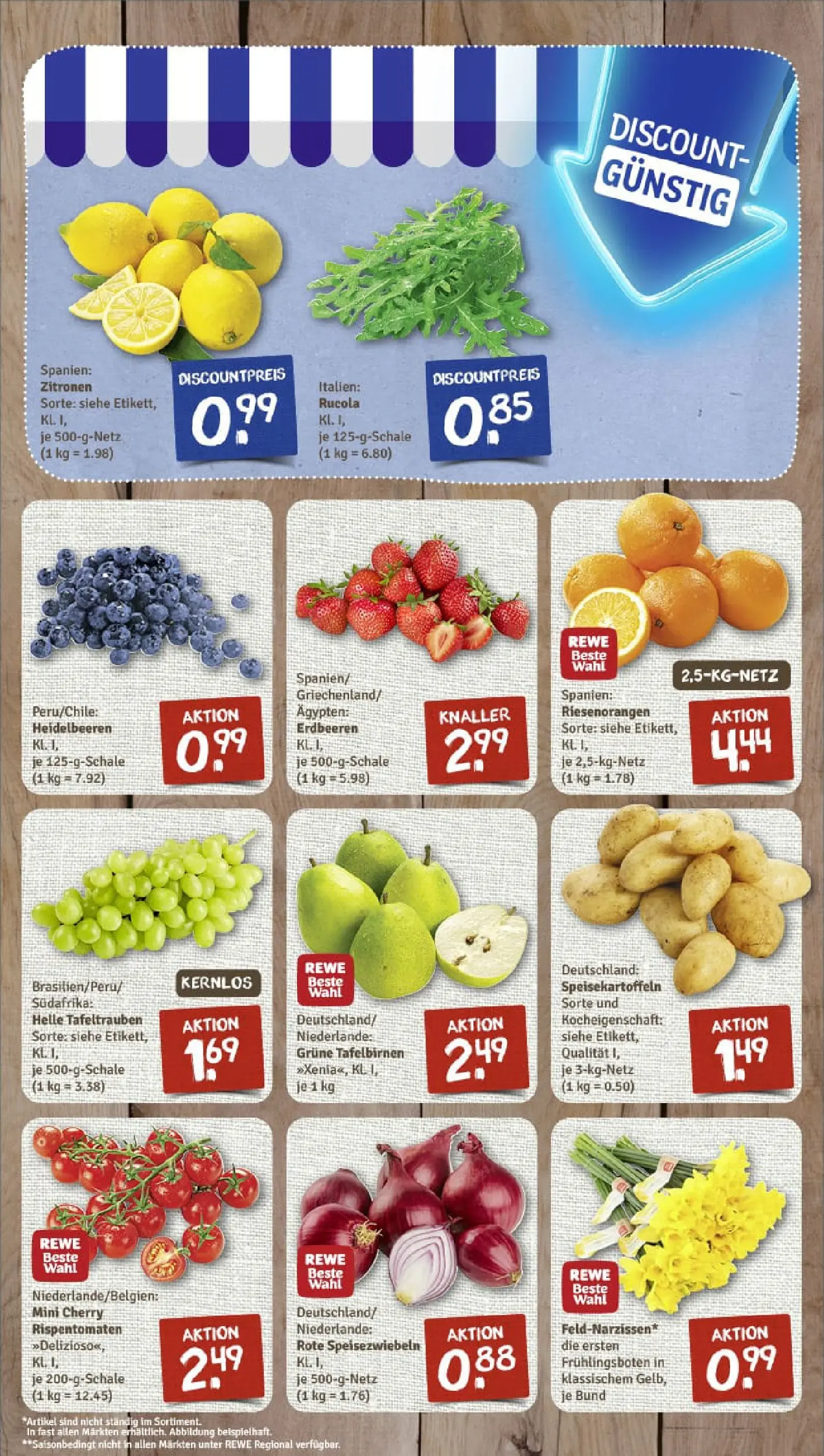 REWE Prospekt ab 26.01.2026 zum Blättern » Angebote | Seite: 3 | Produkte: Rucola, Heidelbeeren, Erdbeeren, Zitronen