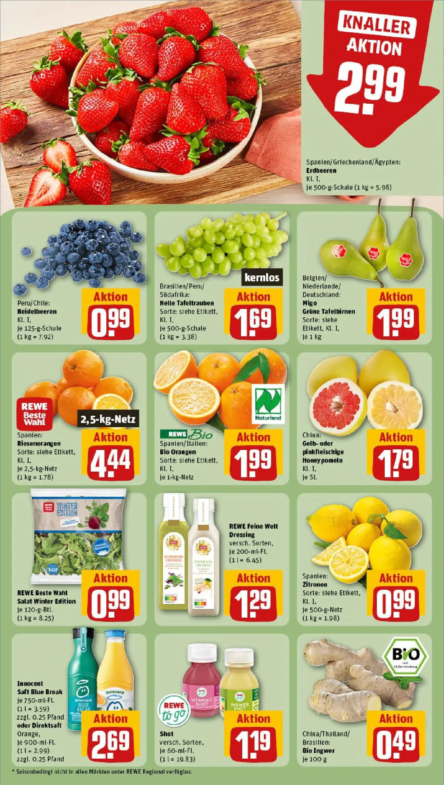 REWE Prospekt ab 26.01.2026 zum Blättern » Angebote | Seite: 4 | Produkte: Orangen, Saft, Salat, Zitronen