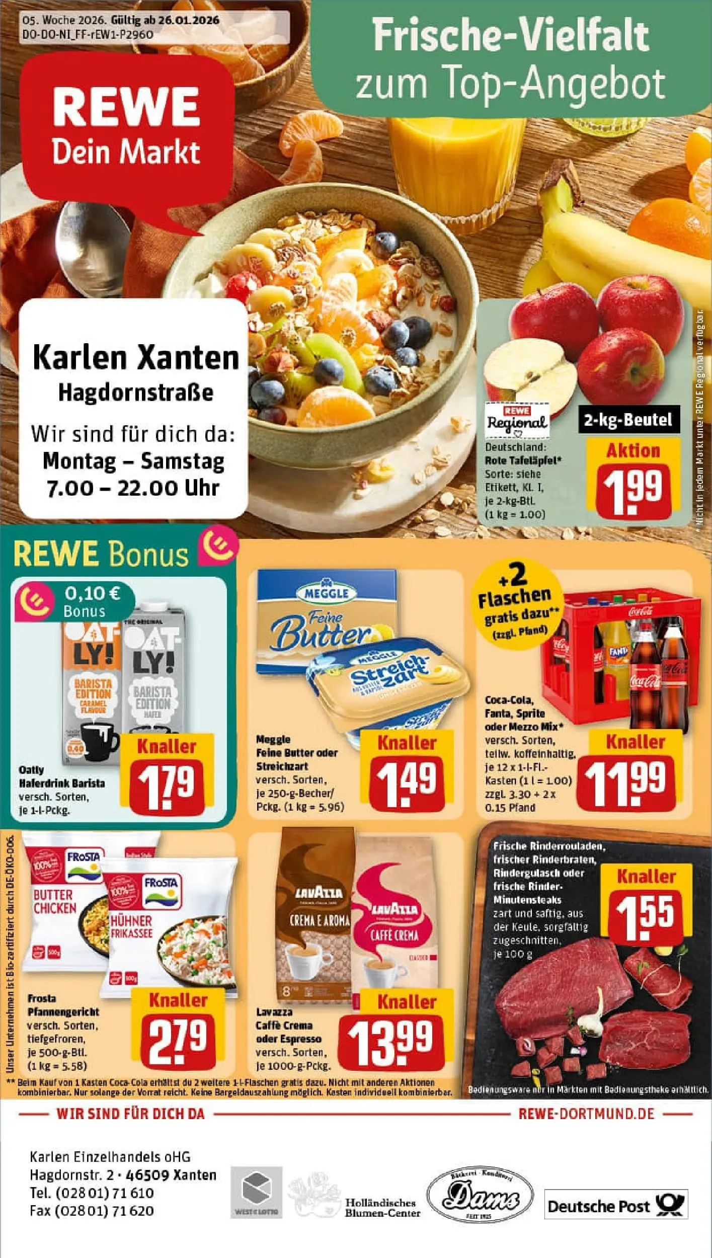 REWE Prospekt ab 26.01.2026 zum Blättern » Angebote | Seite: 1 | Produkte: Lavazza, Butter, Frosta, Oatly
