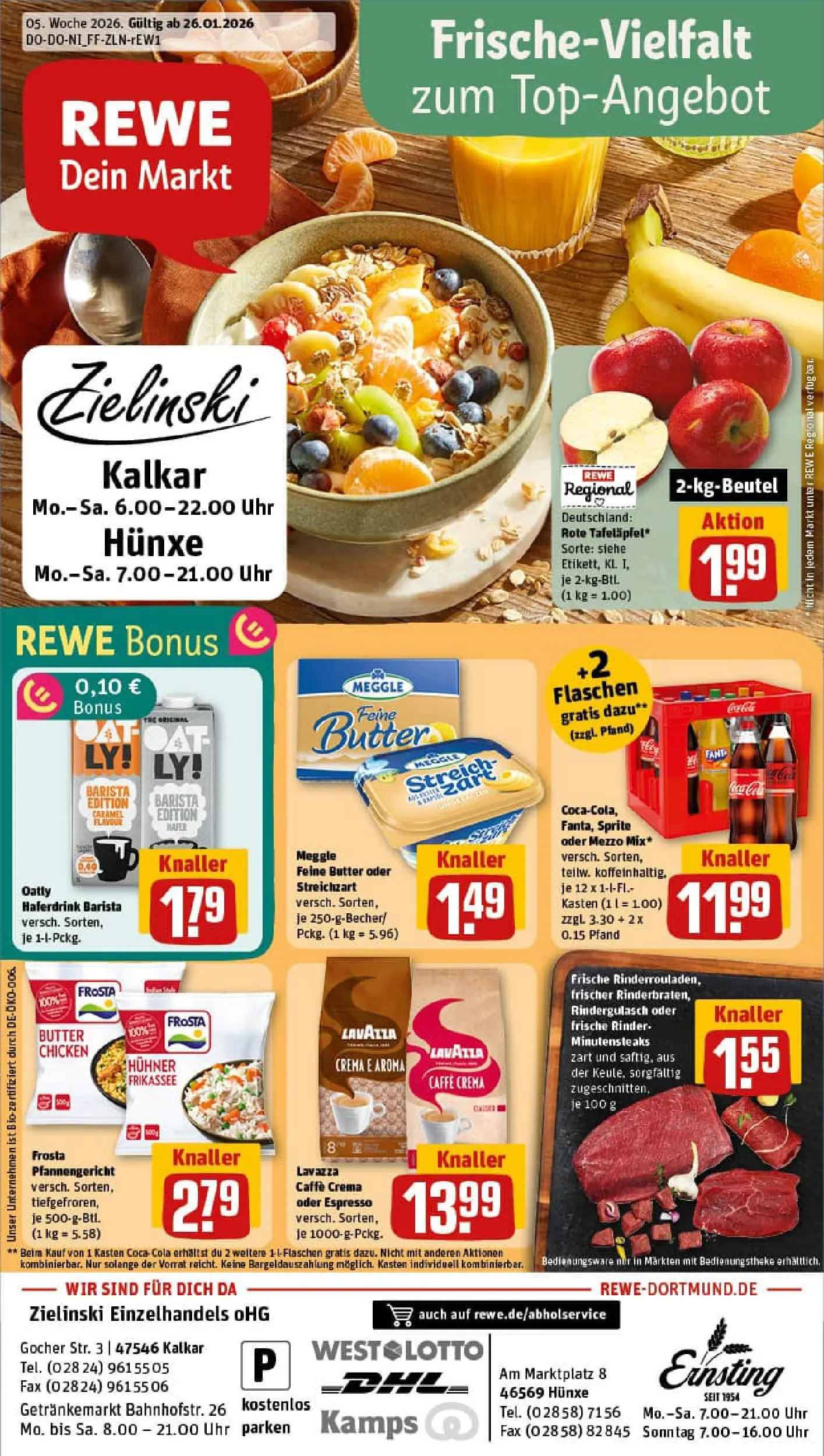 REWE Prospekt ab 26.01.2026 zum Blättern » Angebote | Seite: 1 | Produkte: Lavazza, Sprite, Haferdrink, Oatly