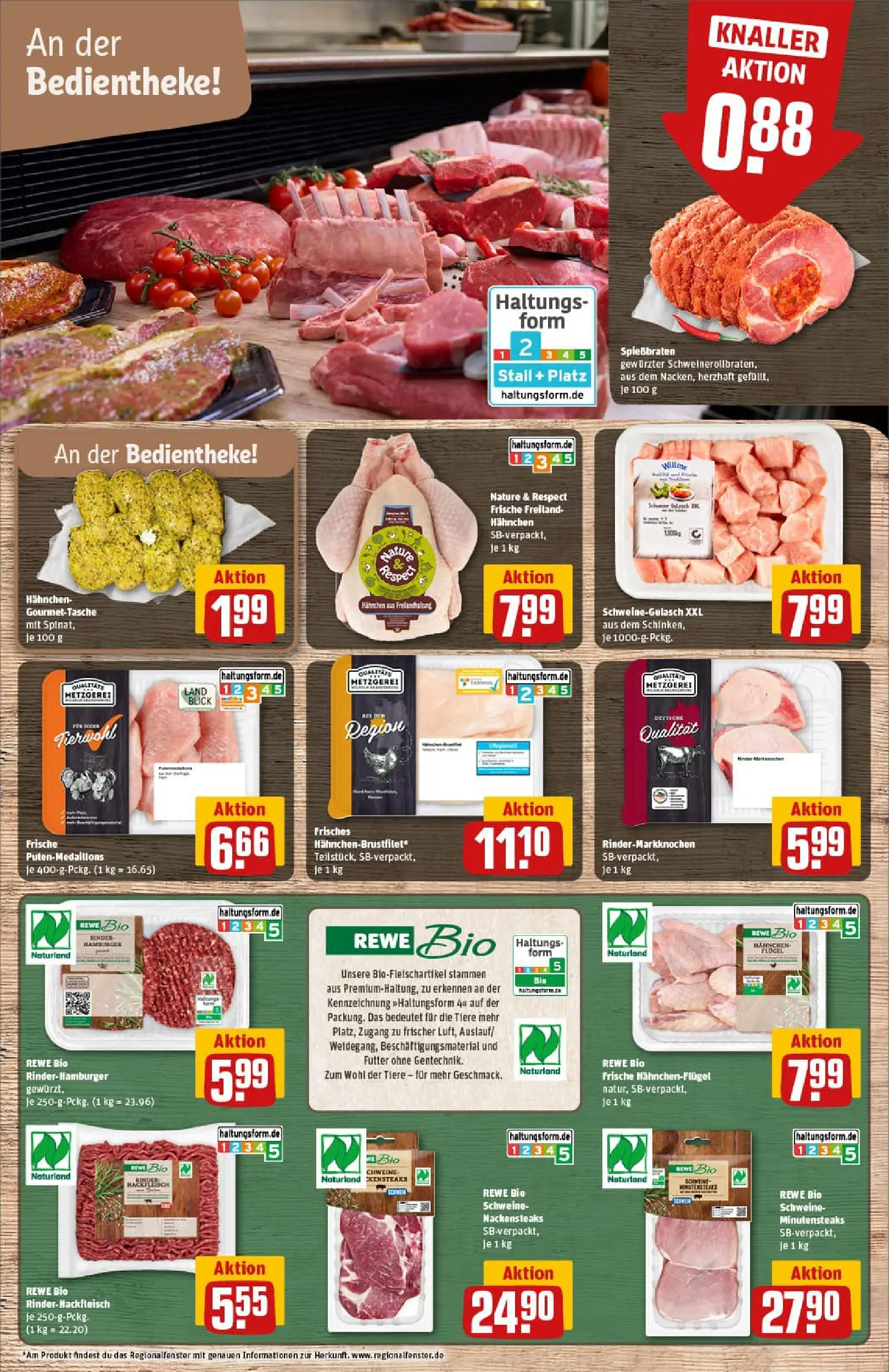 REWE Prospekt ab 26.01.2026 zum Blättern » Angebote | Seite: 8 | Produkte: Schweinegulasch, Nackensteaks, Hahnchen, Hackfleisch