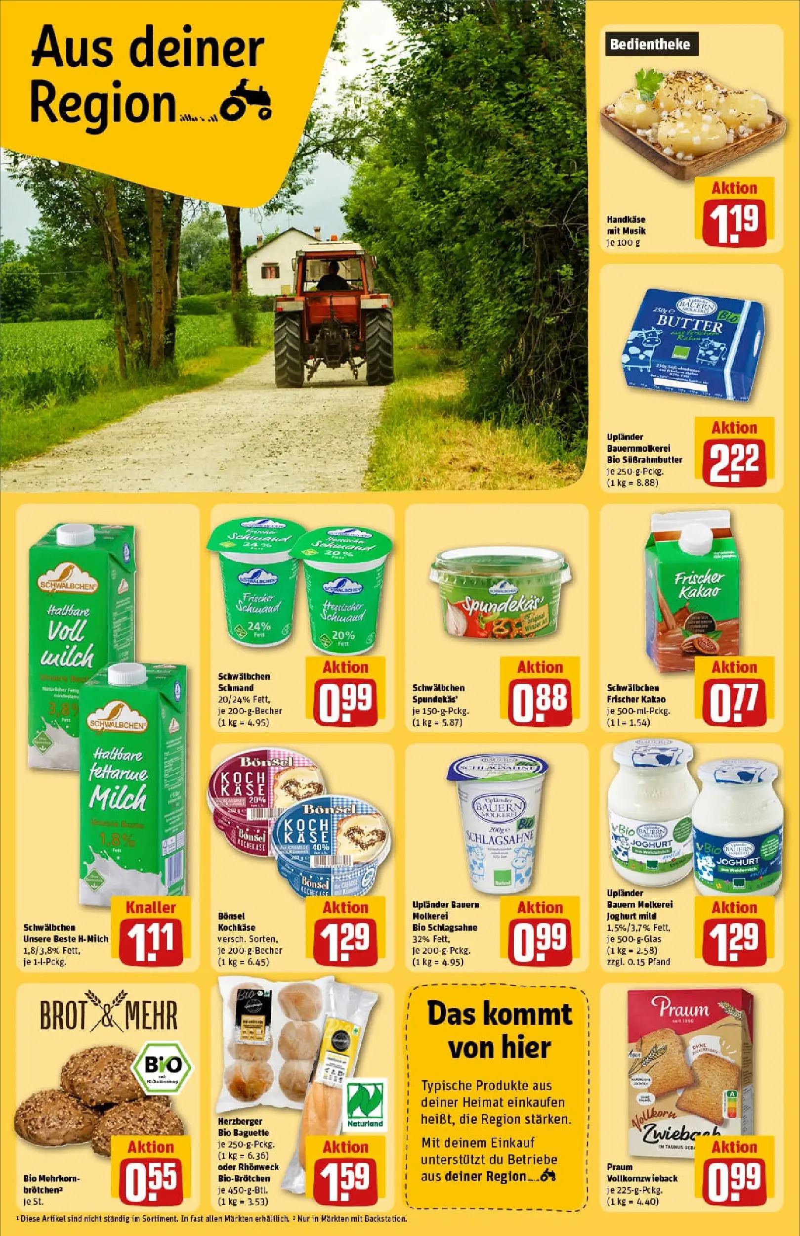 REWE Prospekt ab 26.01.2026 zum Blättern » Angebote | Seite: 22 | Produkte: Schlagsahne, Milch, Joghurt, Baguette