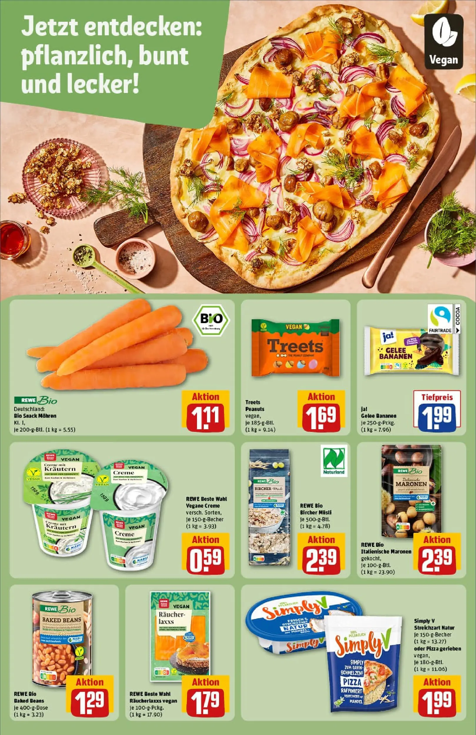 REWE Prospekt ab 26.01.2026 zum Blättern » Angebote | Seite: 24 | Produkte: Musli, Bananen, Mohren, Pizza