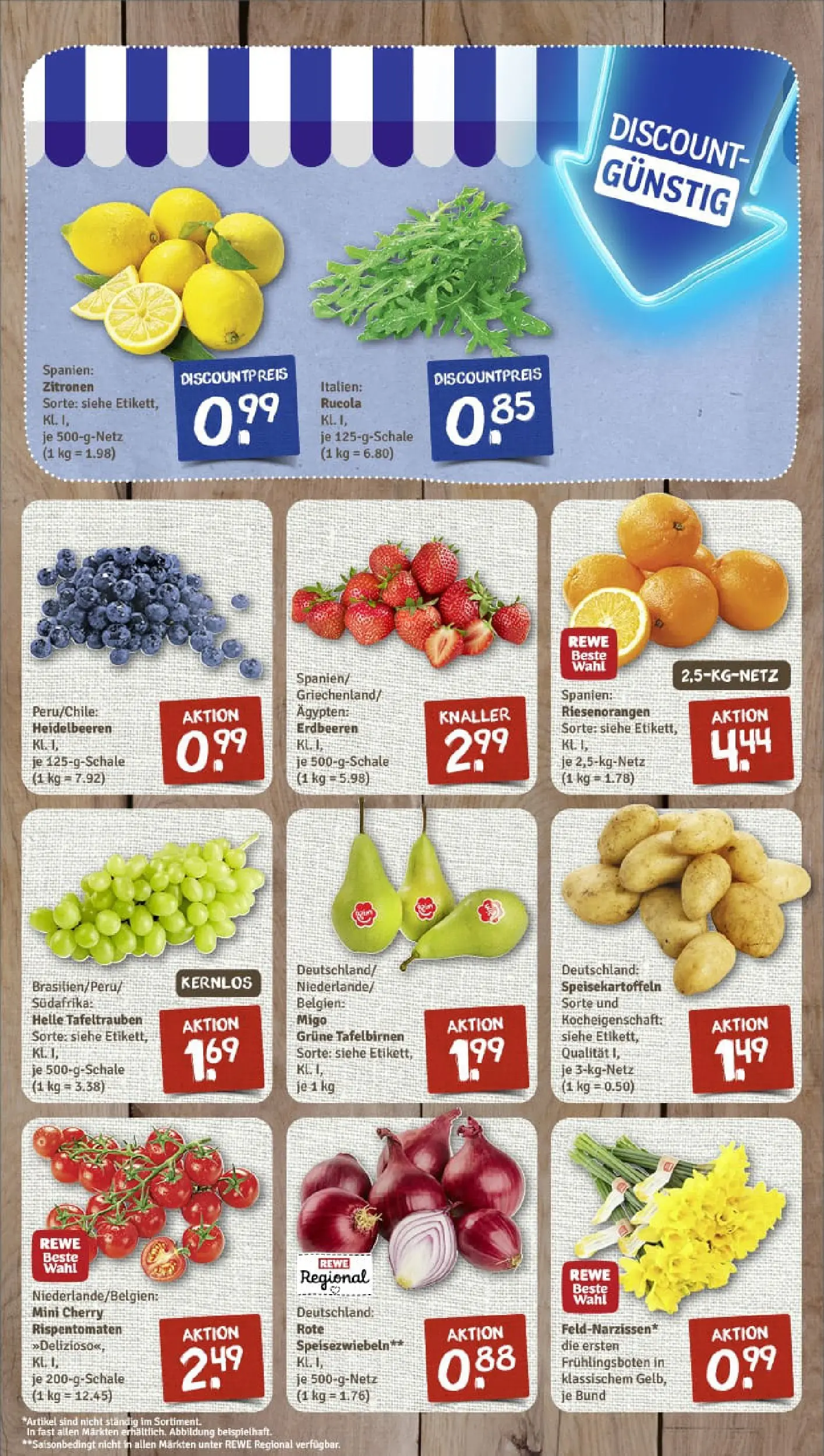 REWE Prospekt ab 26.01.2026 zum Blättern » Angebote | Seite: 3 | Produkte: Rucola, Heidelbeeren, Erdbeeren, Zitronen