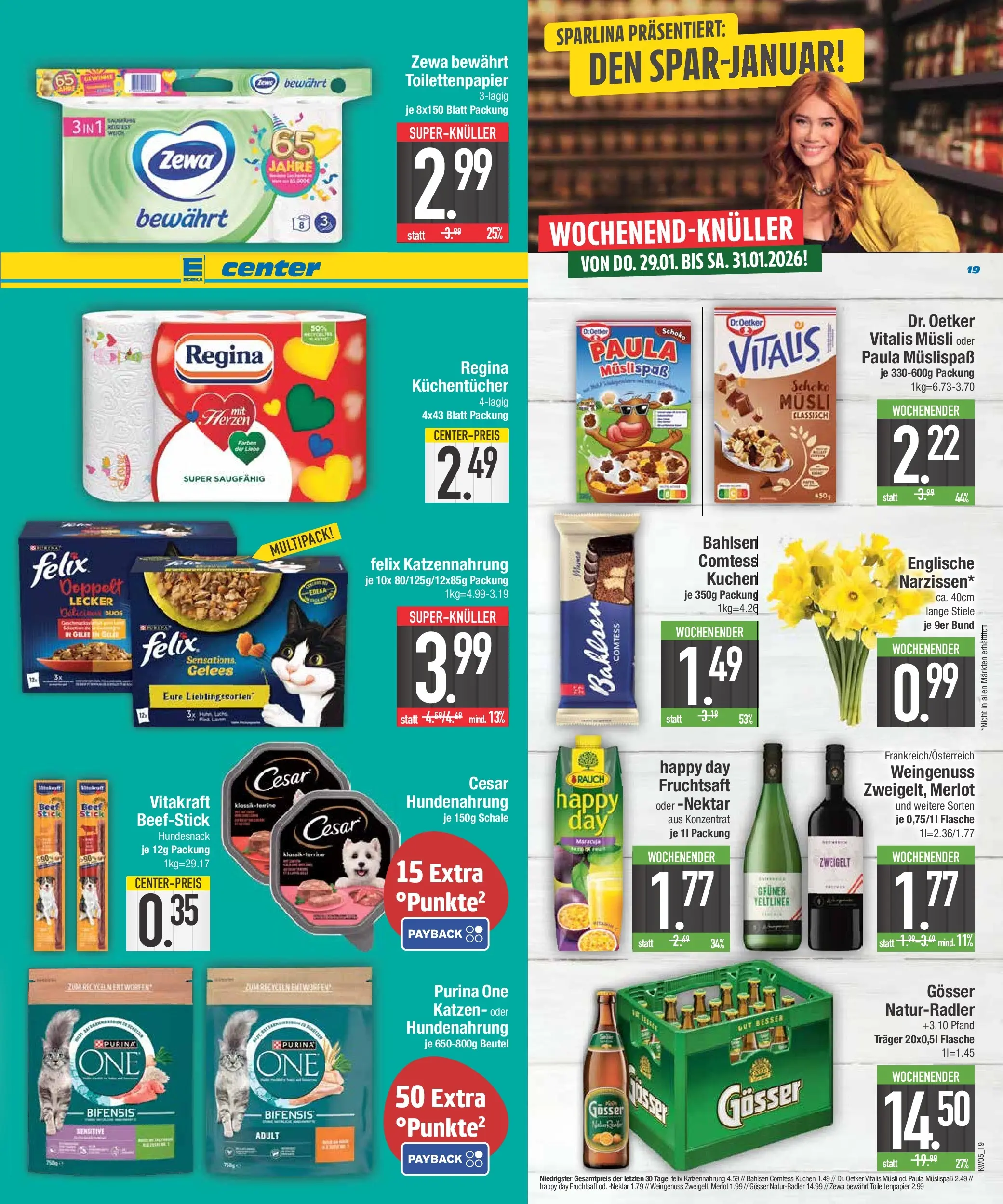 Edeka prospekt Traunstein	 (ab 26.01.2026) » Angebote Online | Seite: 19 | Produkte: Purina one, Musli, Merlot, Zewa